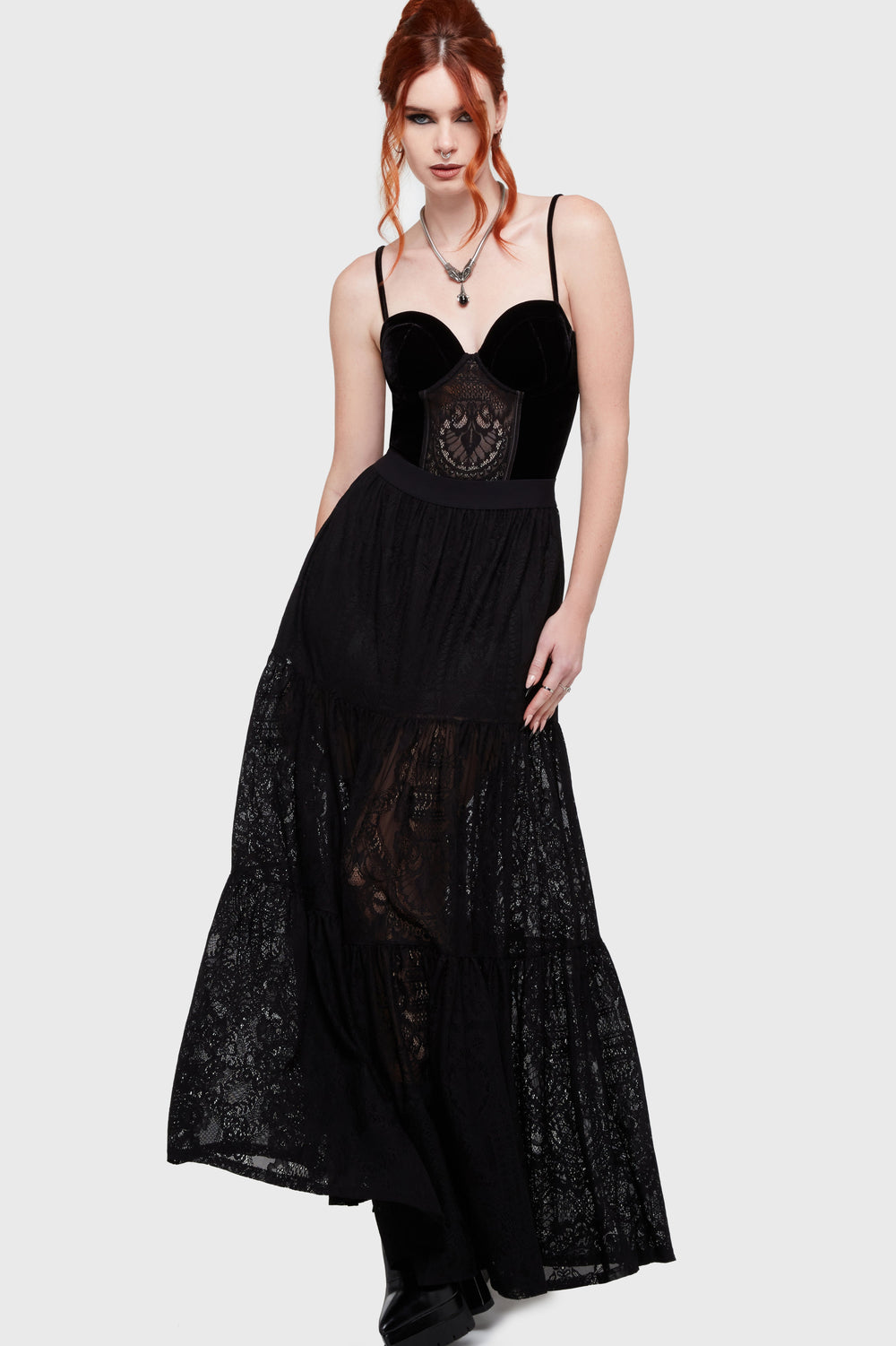 Kiss Of Night Maxi Skirt Killstar