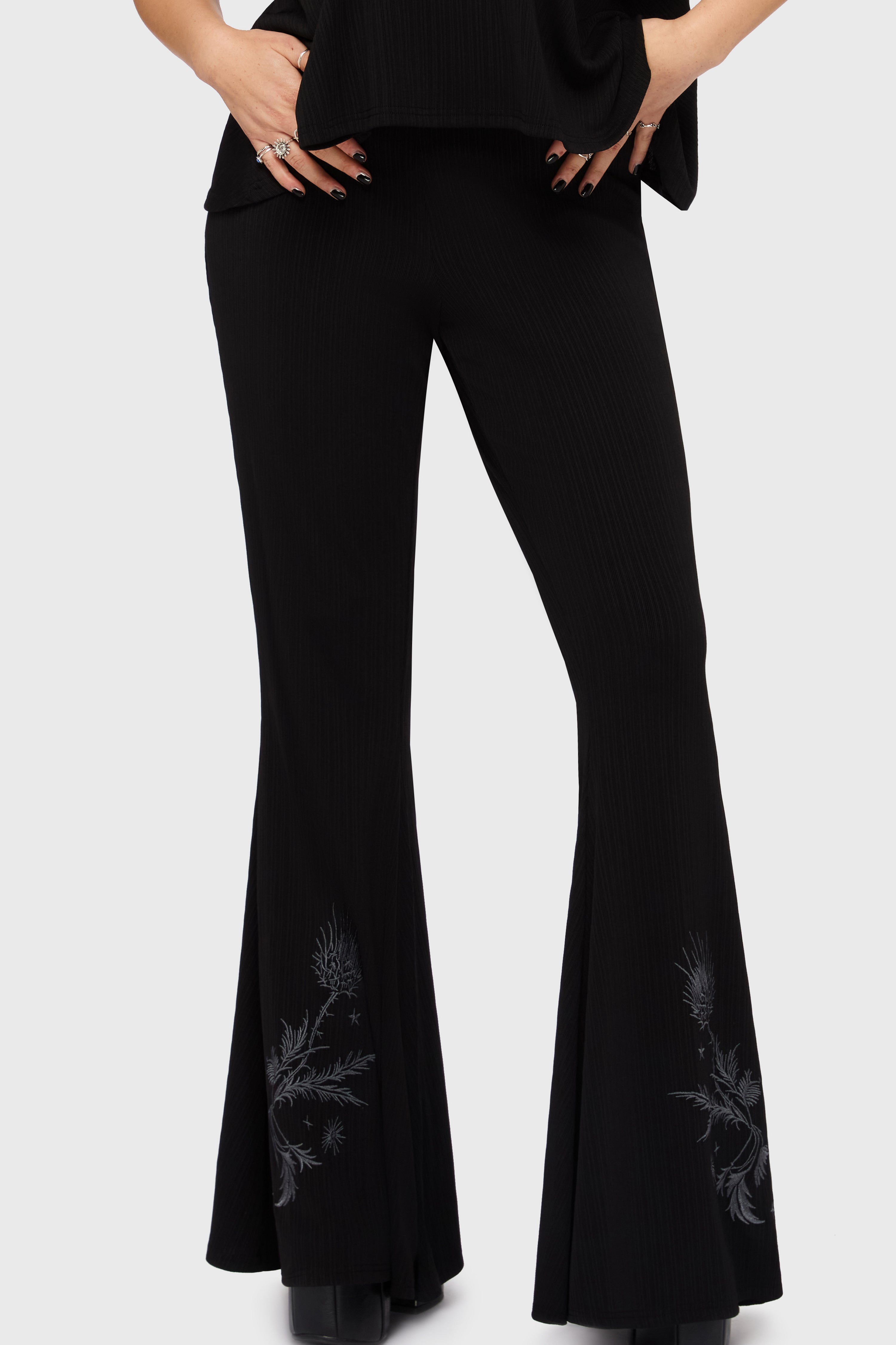 Thistina Embroidered Flares Killstar