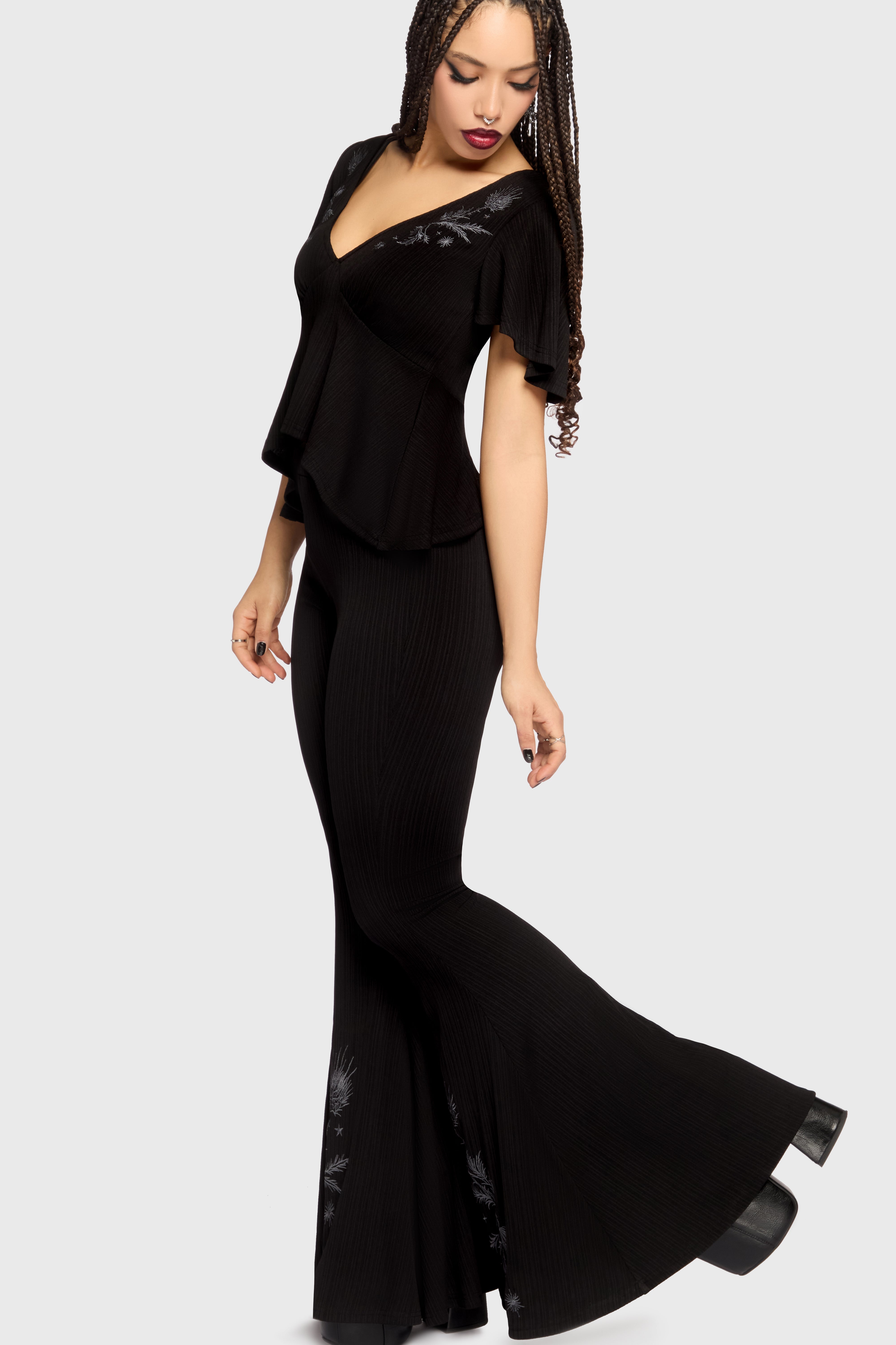 Thistina Embroidered Flares Killstar