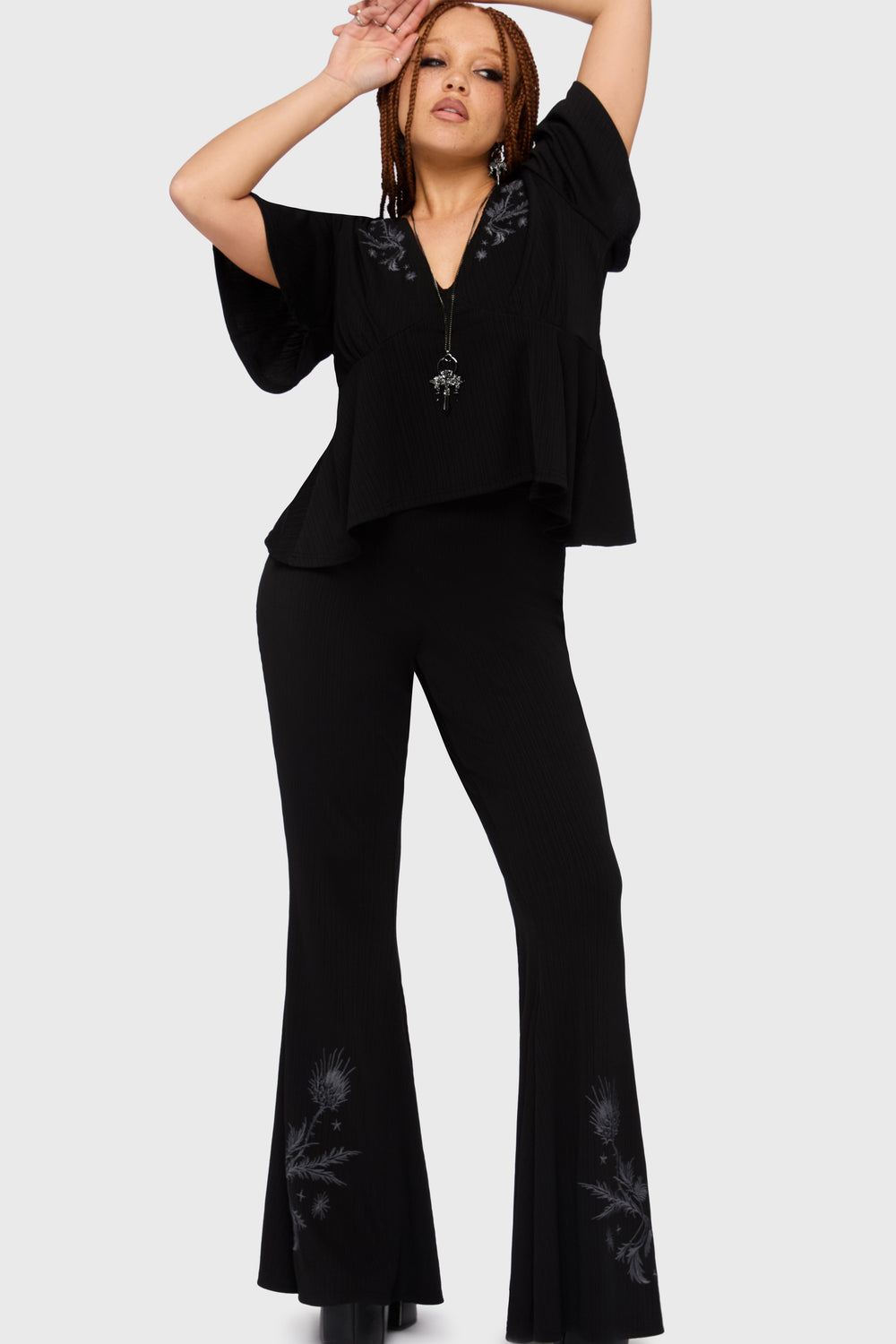 Thistina Embroidered Flares Killstar