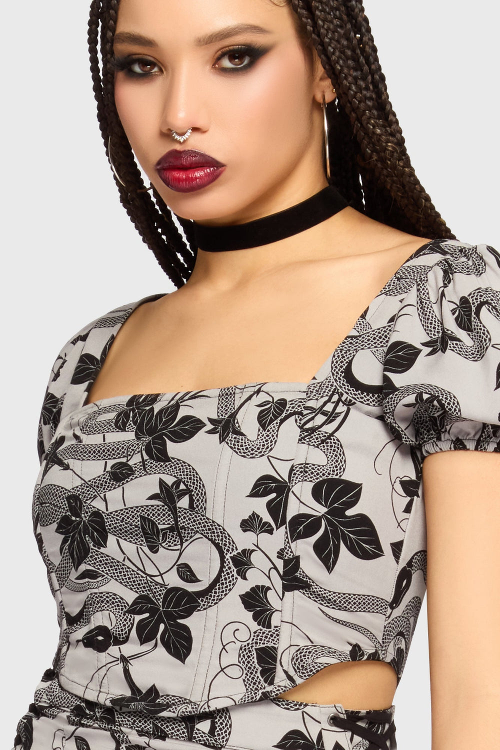 Venomous Rose Puffed Sleeve Corset Top Killstar