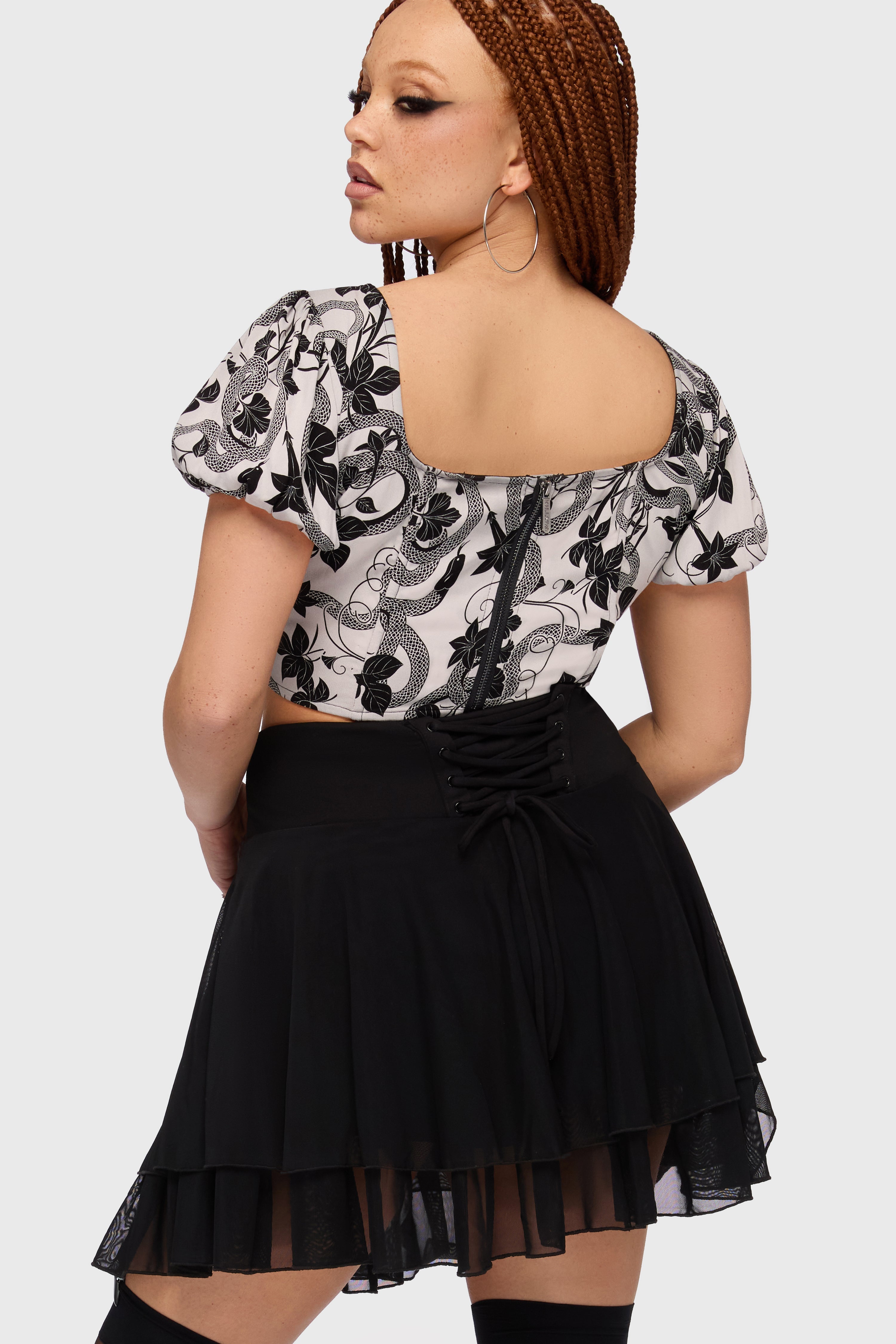 Venomous Rose Puffed Sleeve Corset Top Killstar