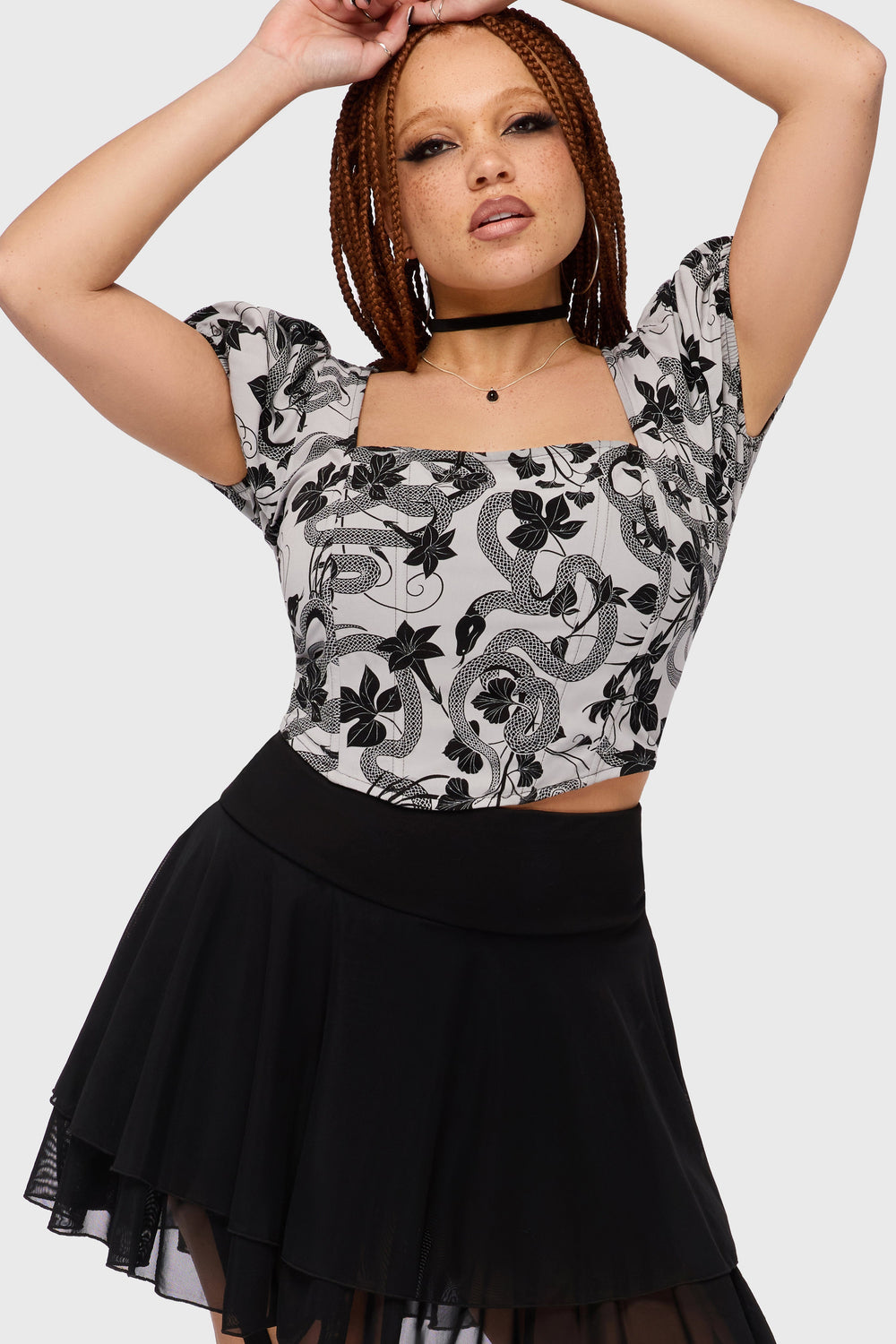 Venomous Rose Puffed Sleeve Corset Top Killstar