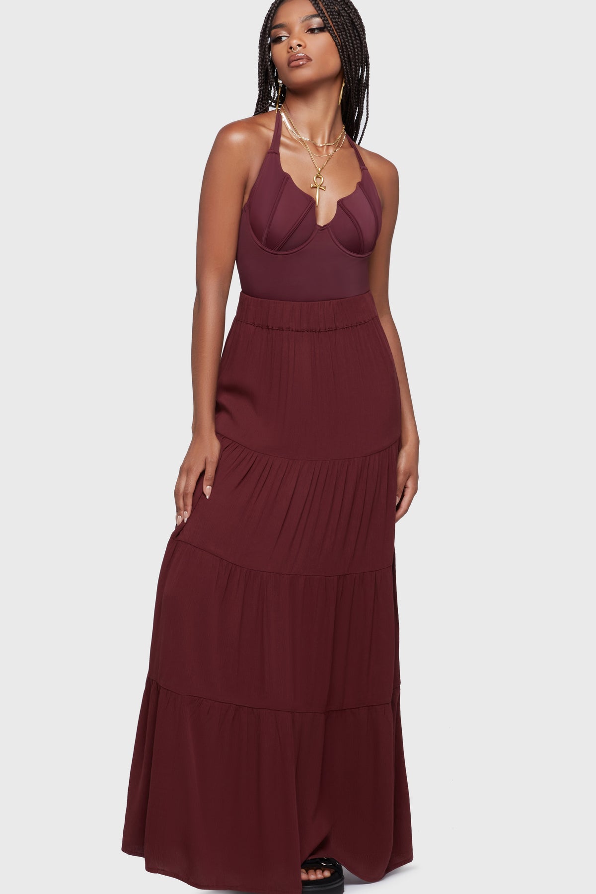 Thursday's Woe Maxi Skirt [Burgundy] Killstar
