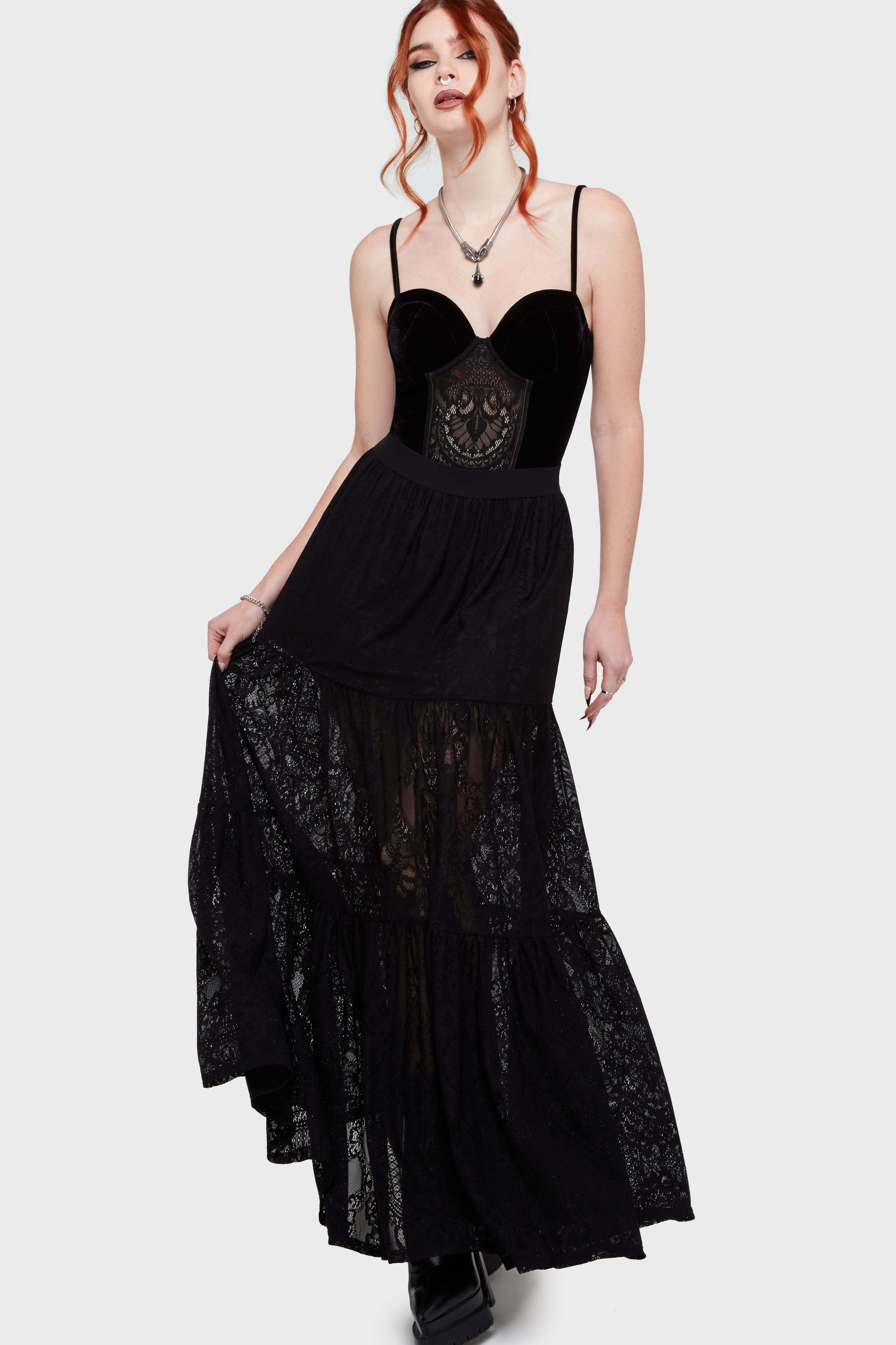Kiss Of Night Maxi Skirt Killstar