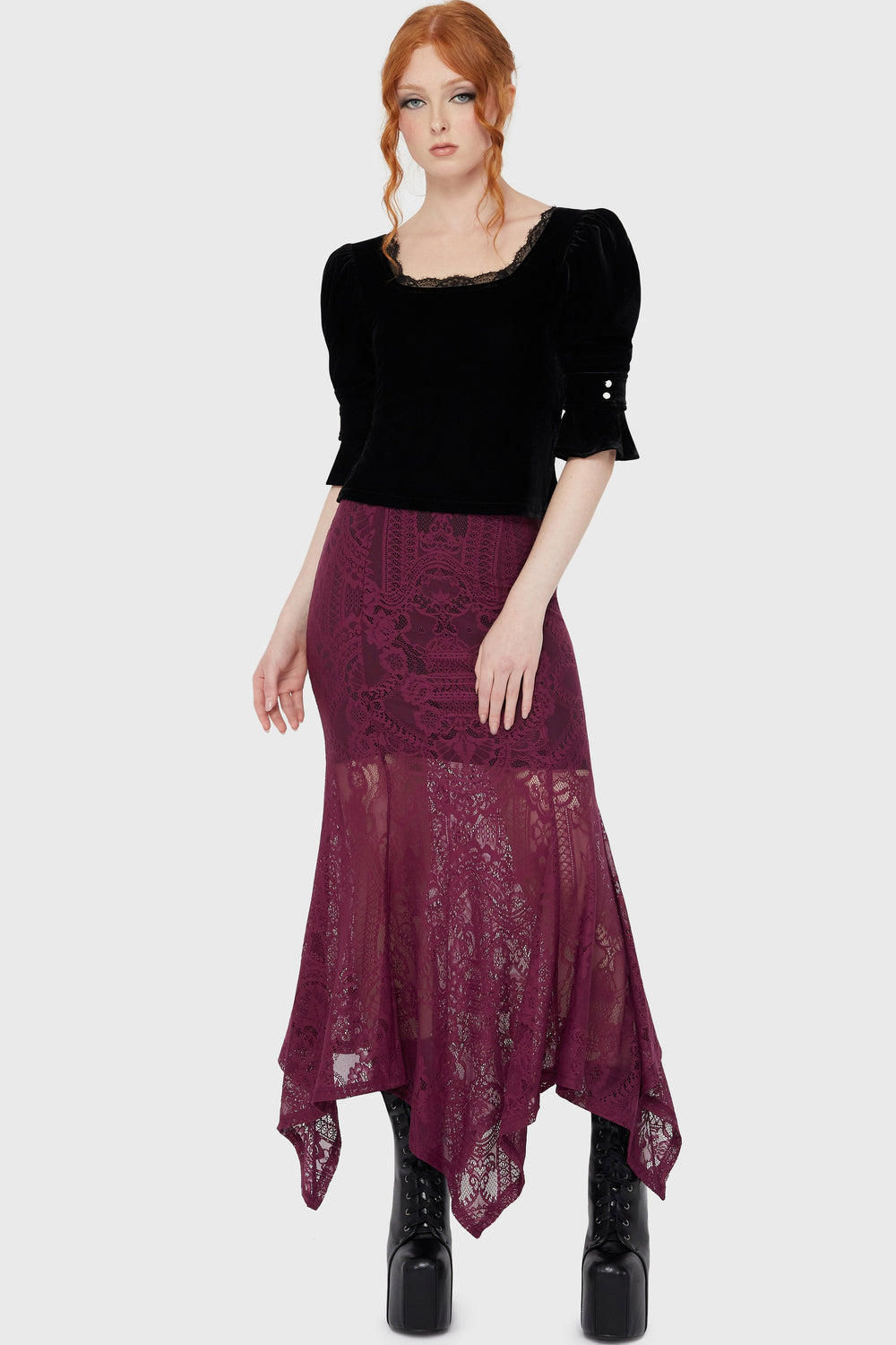 Belladonna Lace Maxi Skirt [Plum] Killstar