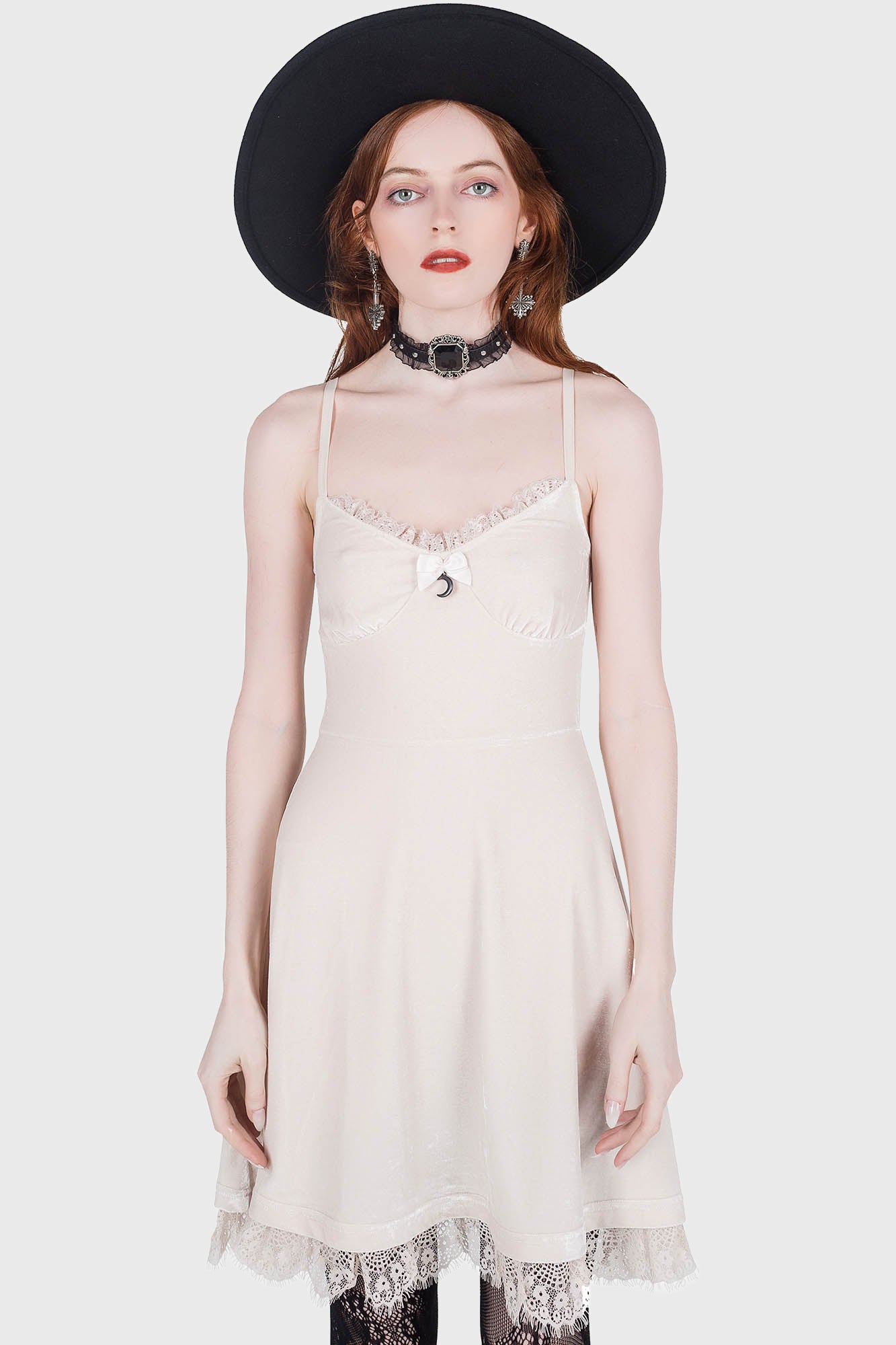 Moonstruck Velvet Skater Dress [Ivory] Killstar