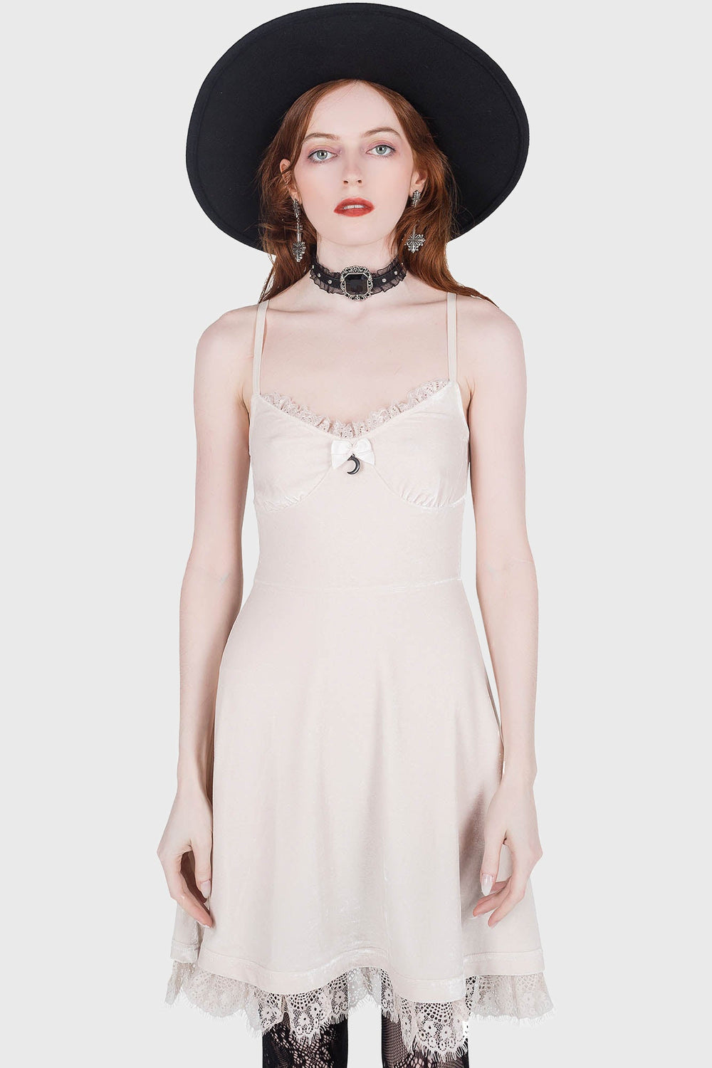 Moonstruck Velvet Skater Dress [Ivory] Killstar