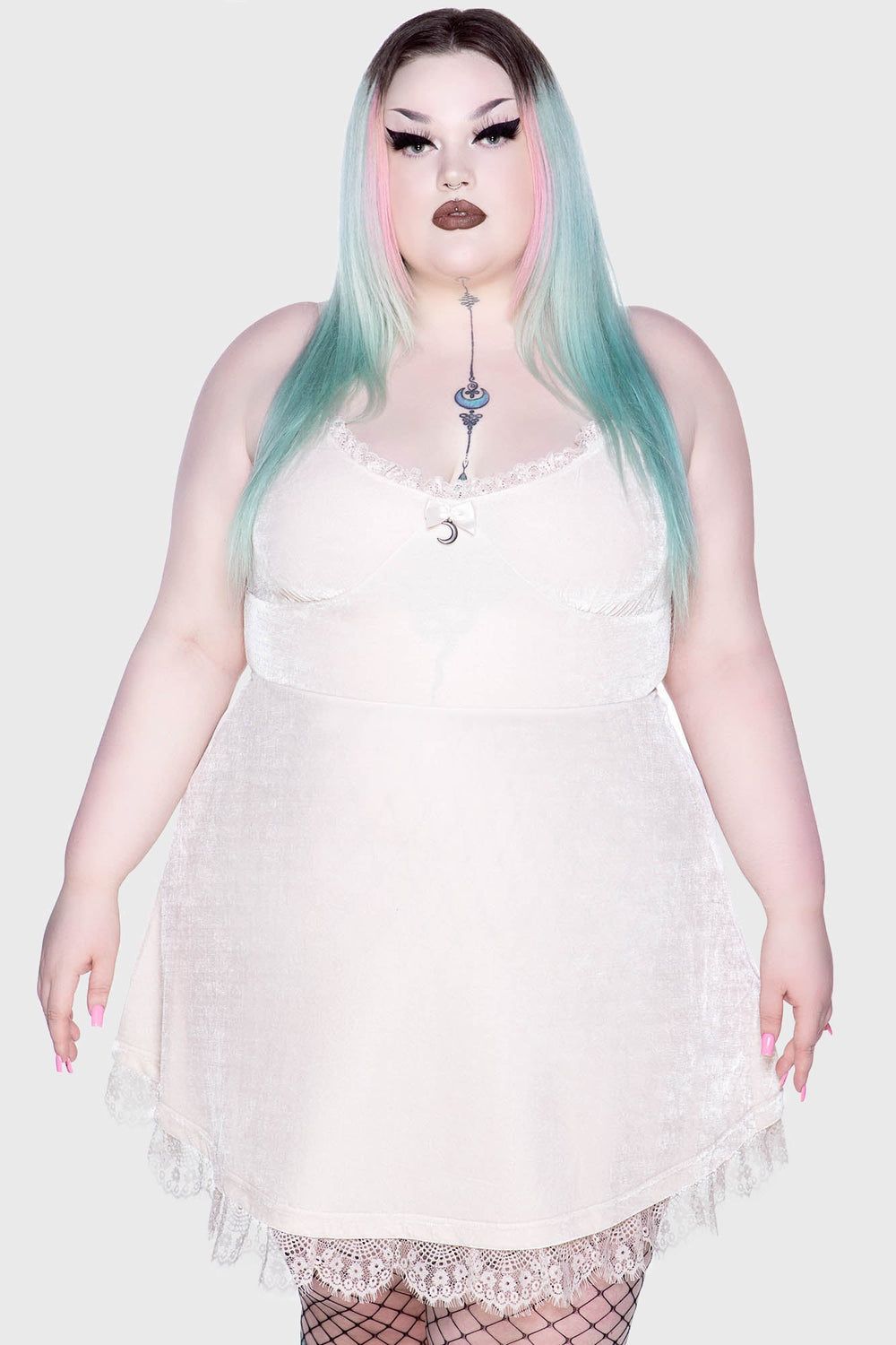 Moonstruck Velvet Skater Dress [Ivory] Killstar