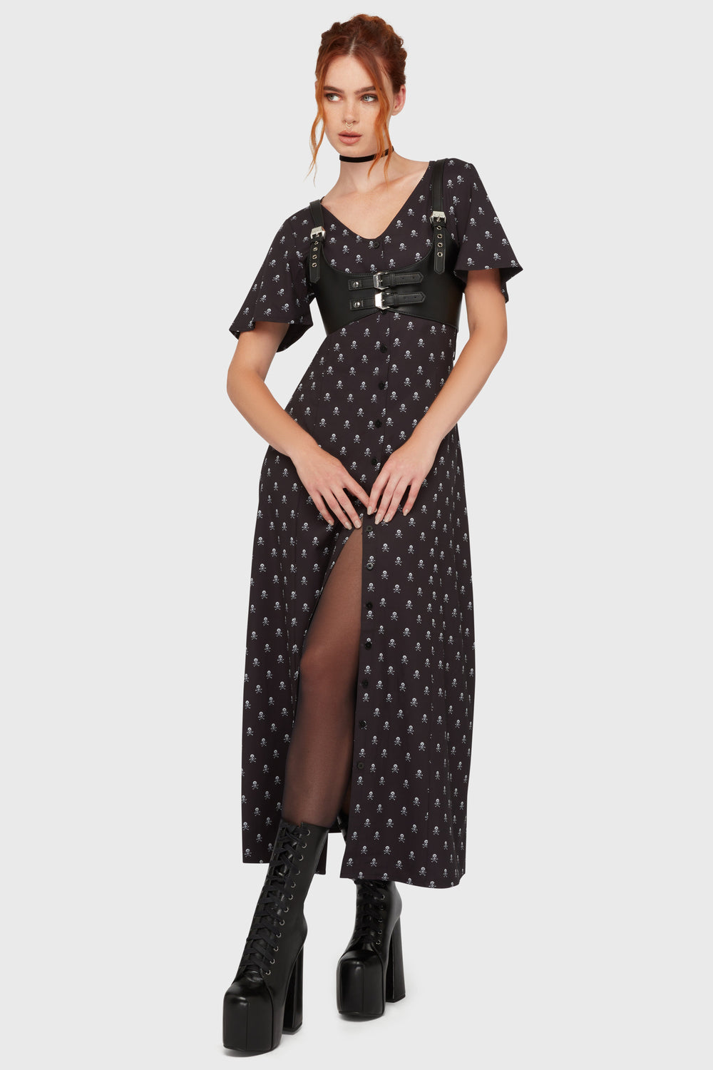 Boneyard Club Short Sleeve Maxi Dress Killstar