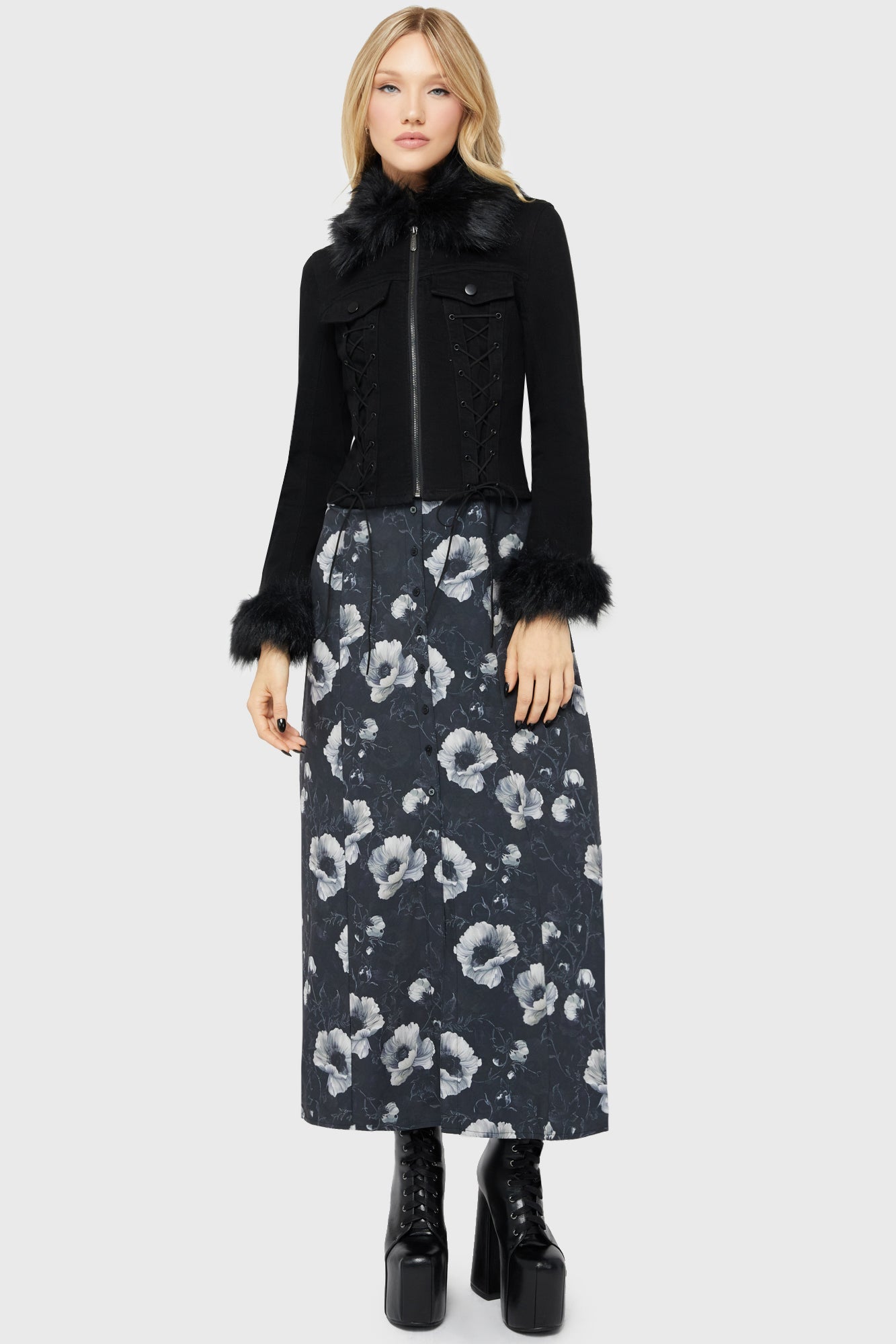 Cottage Chorus Maxi Dress [BLACK AND WHITE] Killstar