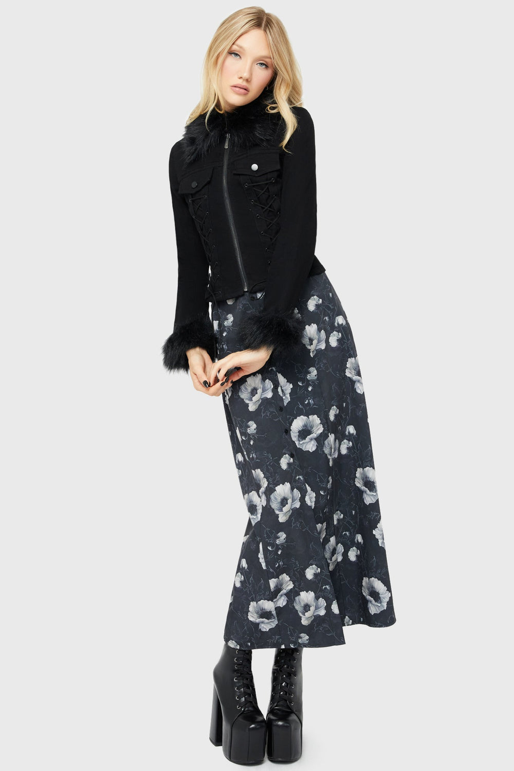 Cottage Chorus Maxi Dress [BLACK AND WHITE] Killstar