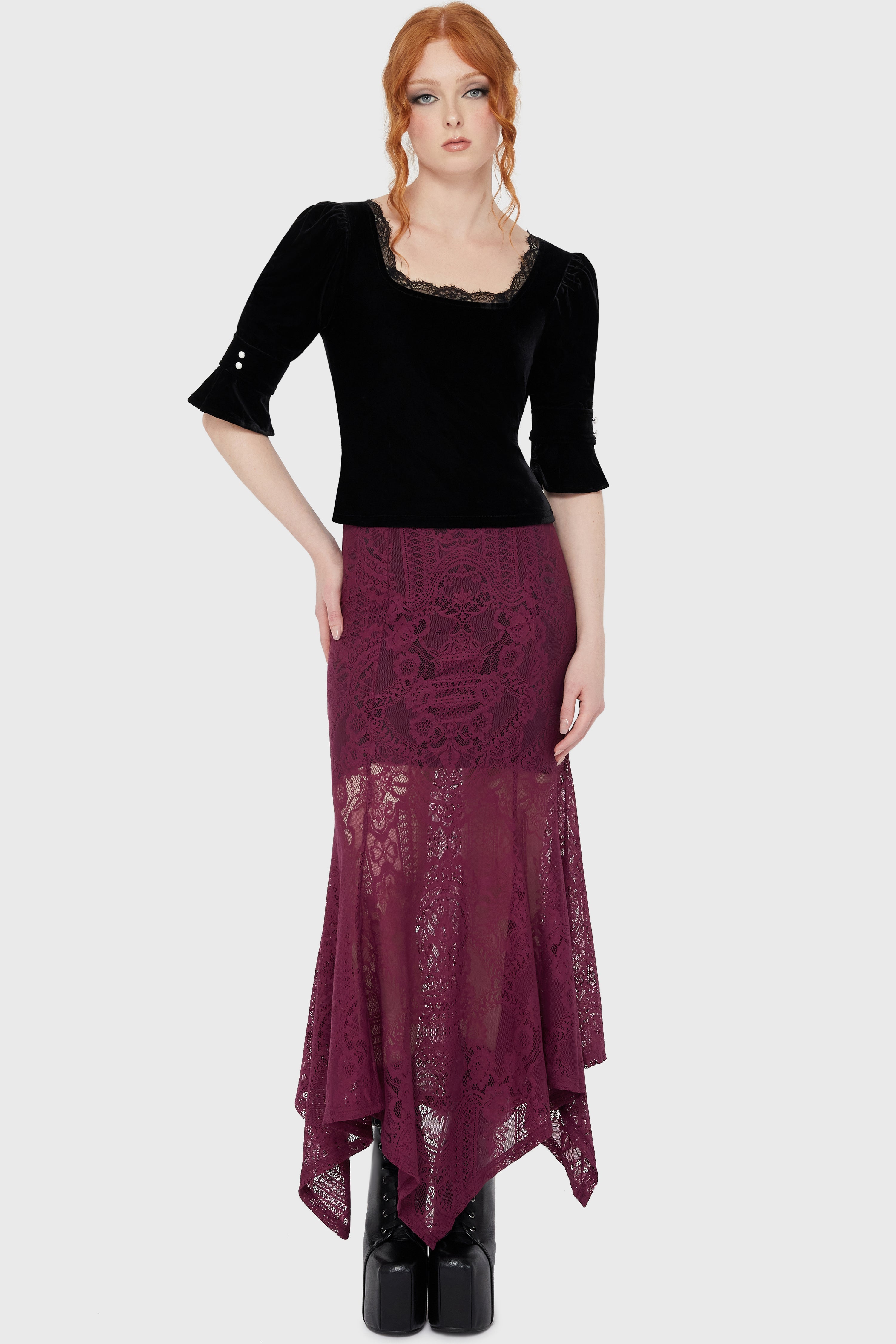 Belladonna Lace Maxi Skirt [Plum] Killstar