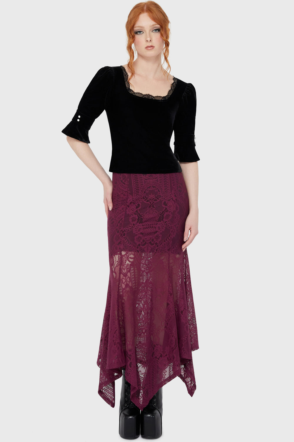 Belladonna Lace Maxi Skirt [Plum] Killstar