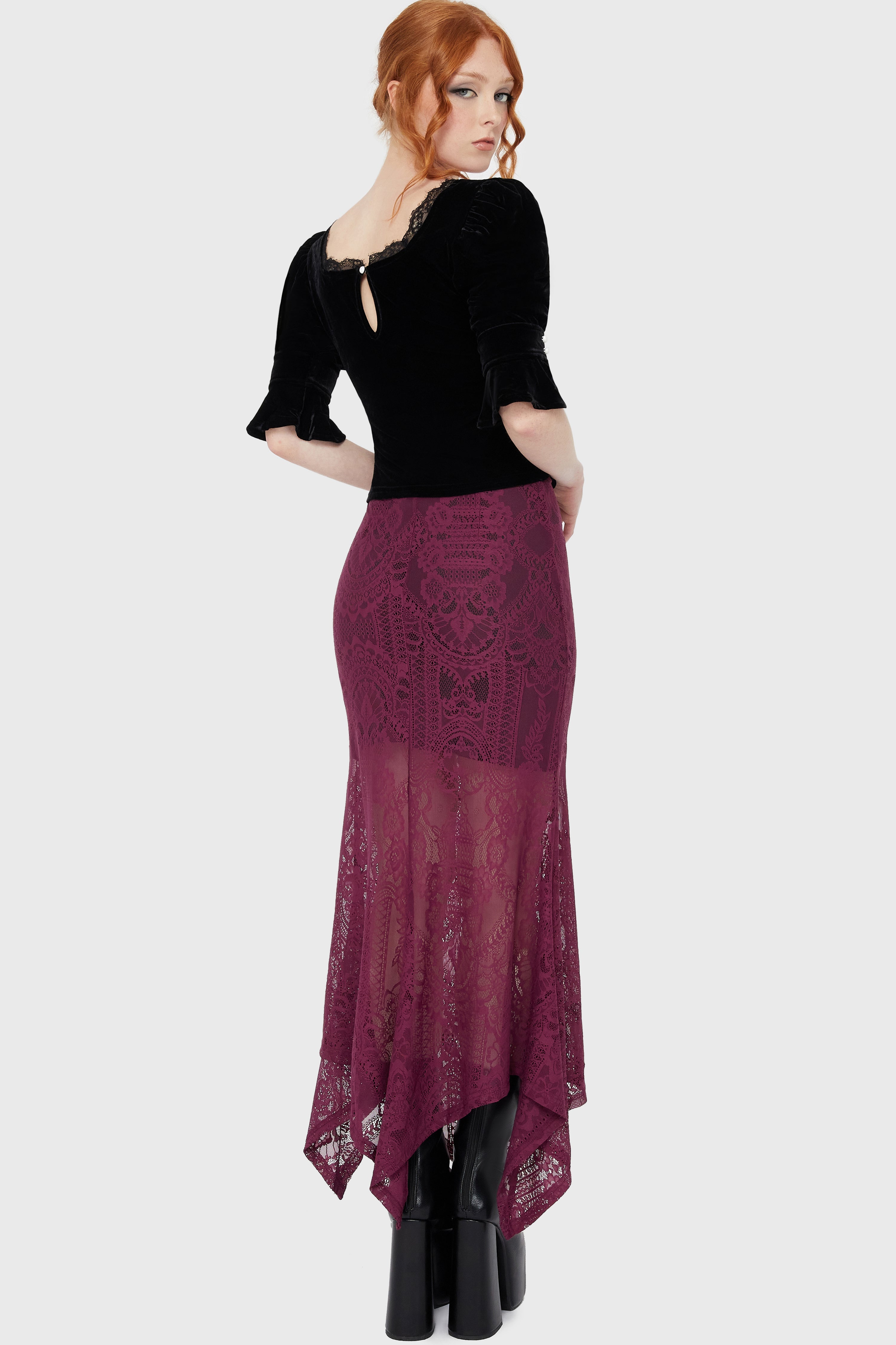 Belladonna Lace Maxi Skirt [Plum] Killstar