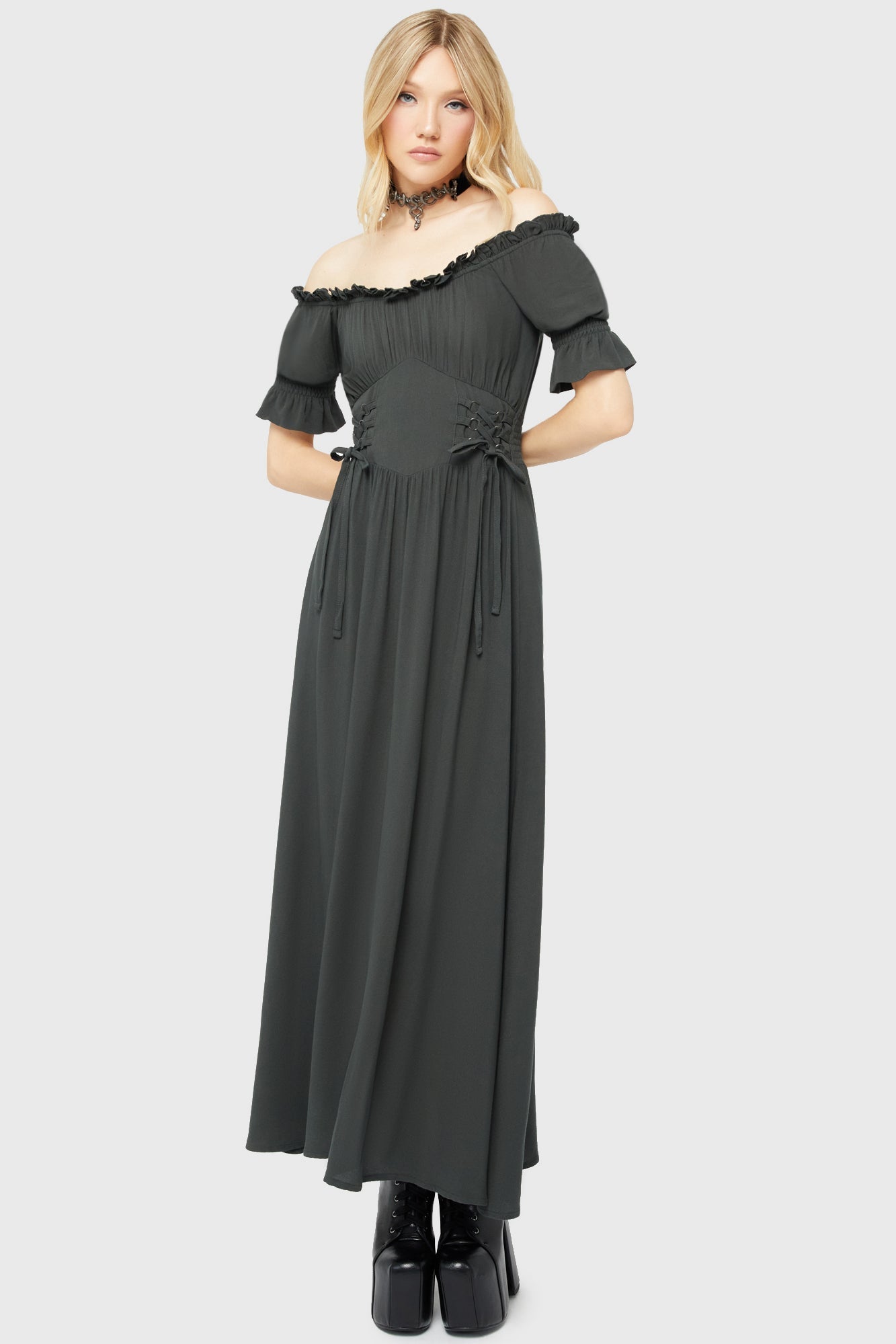 Jocasta Maxi Dress Short Sleeve [GREEN] Killstar