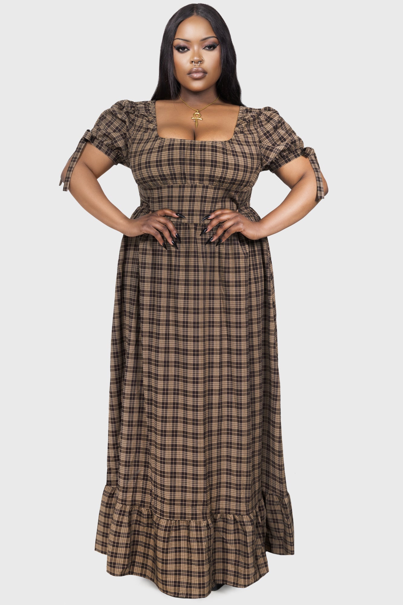 Grim Gretchen Dress [BROWN TARTAN] Killstar