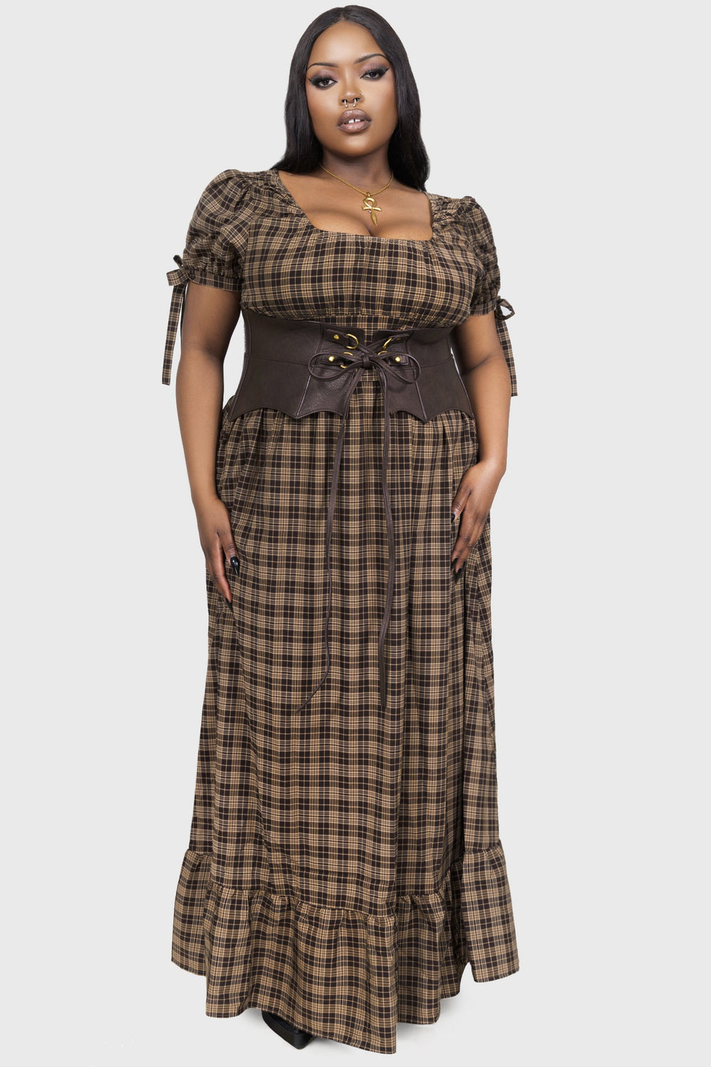 Grim Gretchen Dress [BROWN TARTAN] Killstar