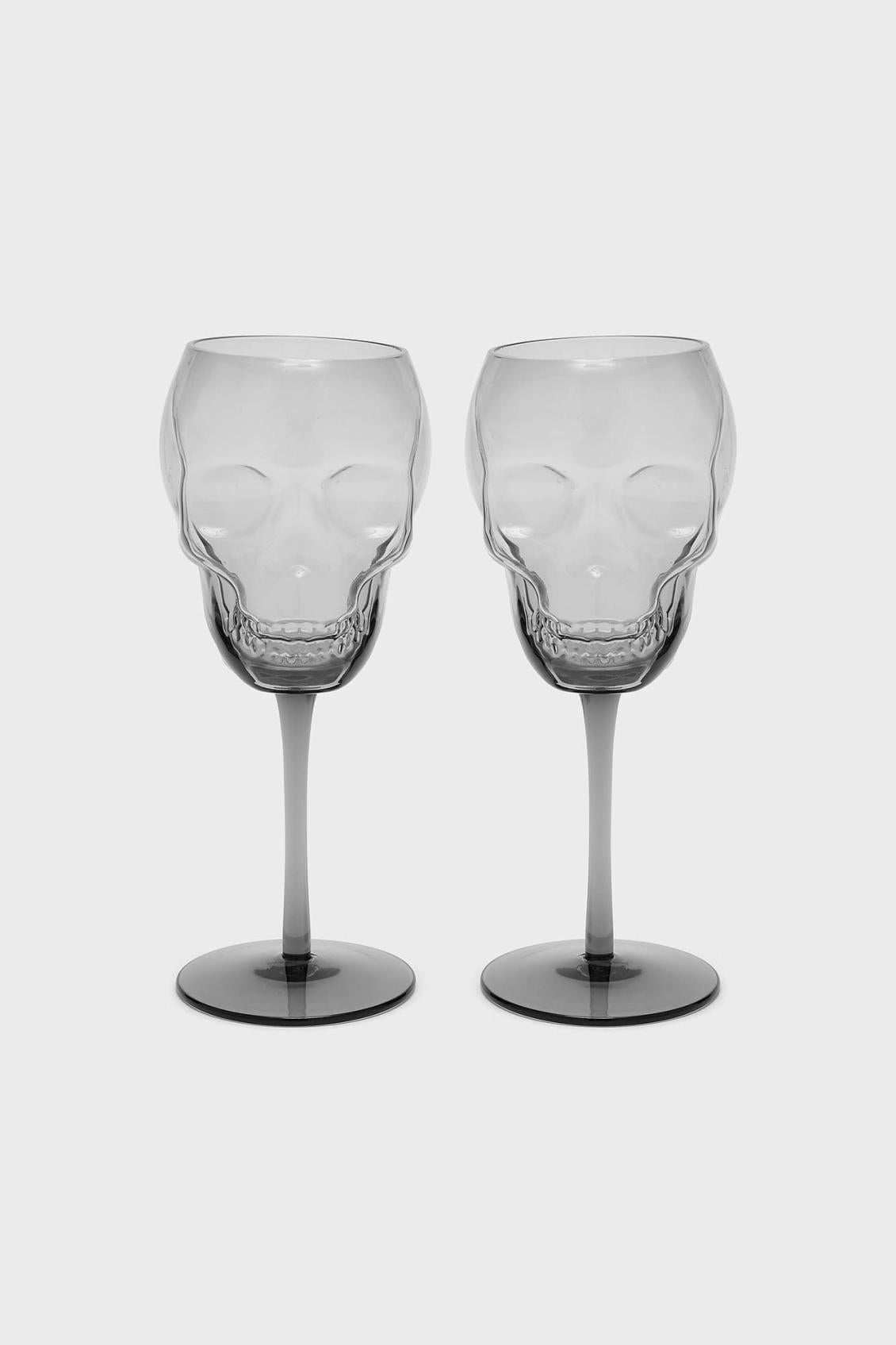Homeware Cups &amp; Mugs | Killstar Cranium Wine Glasses [GREY]