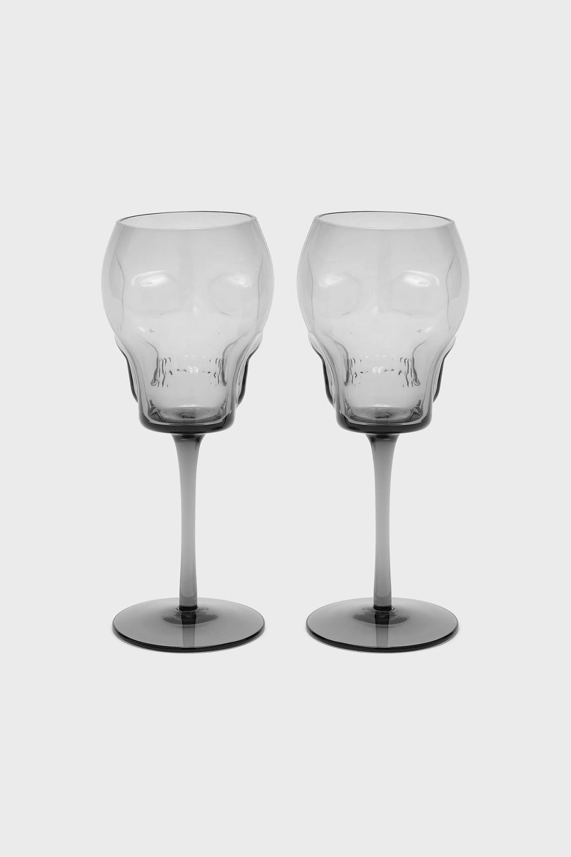 Homeware Cups &amp; Mugs | Killstar Cranium Wine Glasses [GREY]