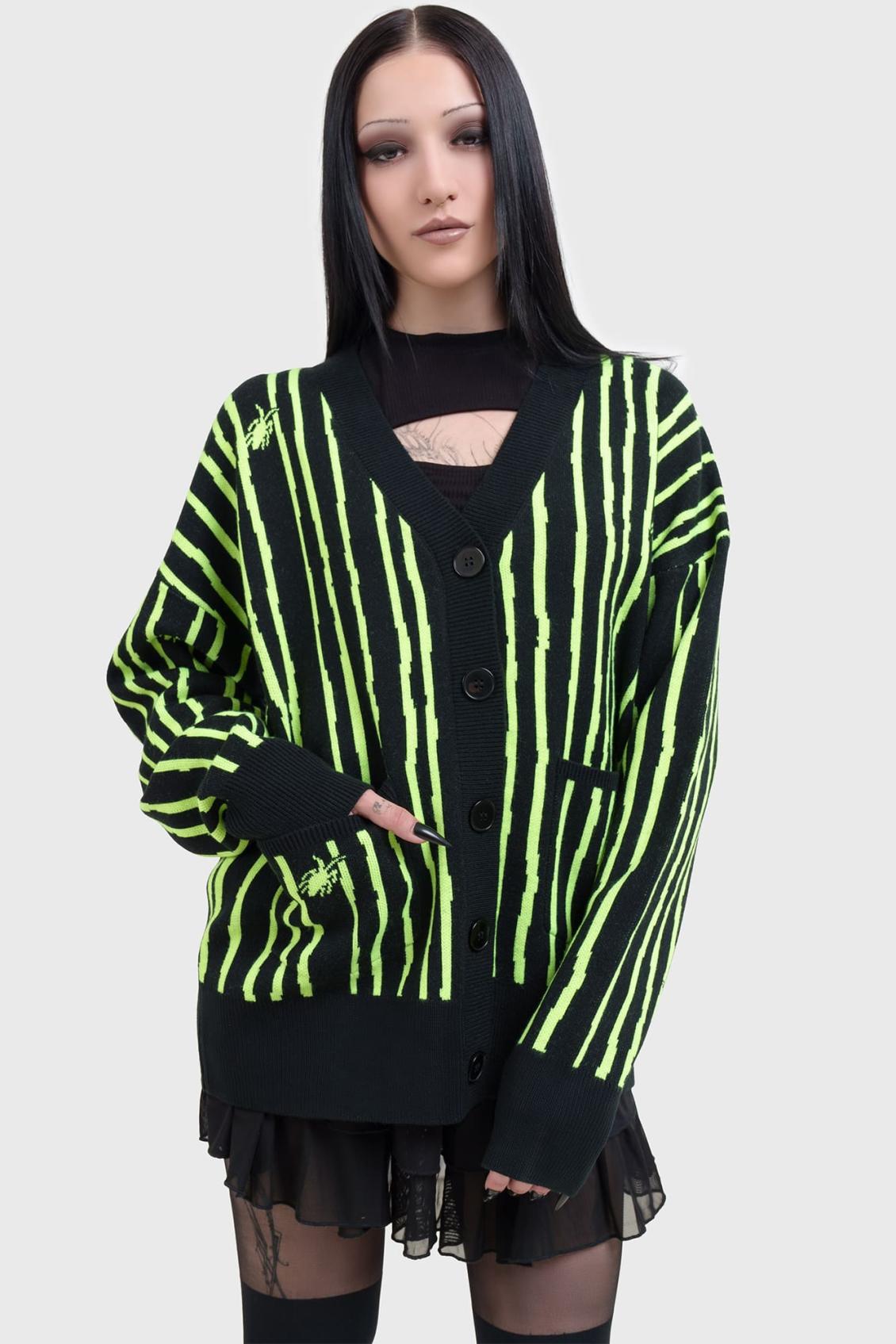 Women Cardigans | Killstar Beetlejuice Beetlejuice Beetlejuice Intarsia Cardigan
