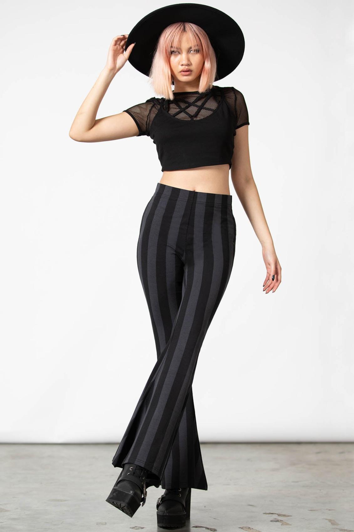 Women Flares | Killstar Inferno Room Flares [GREY STRIPE]