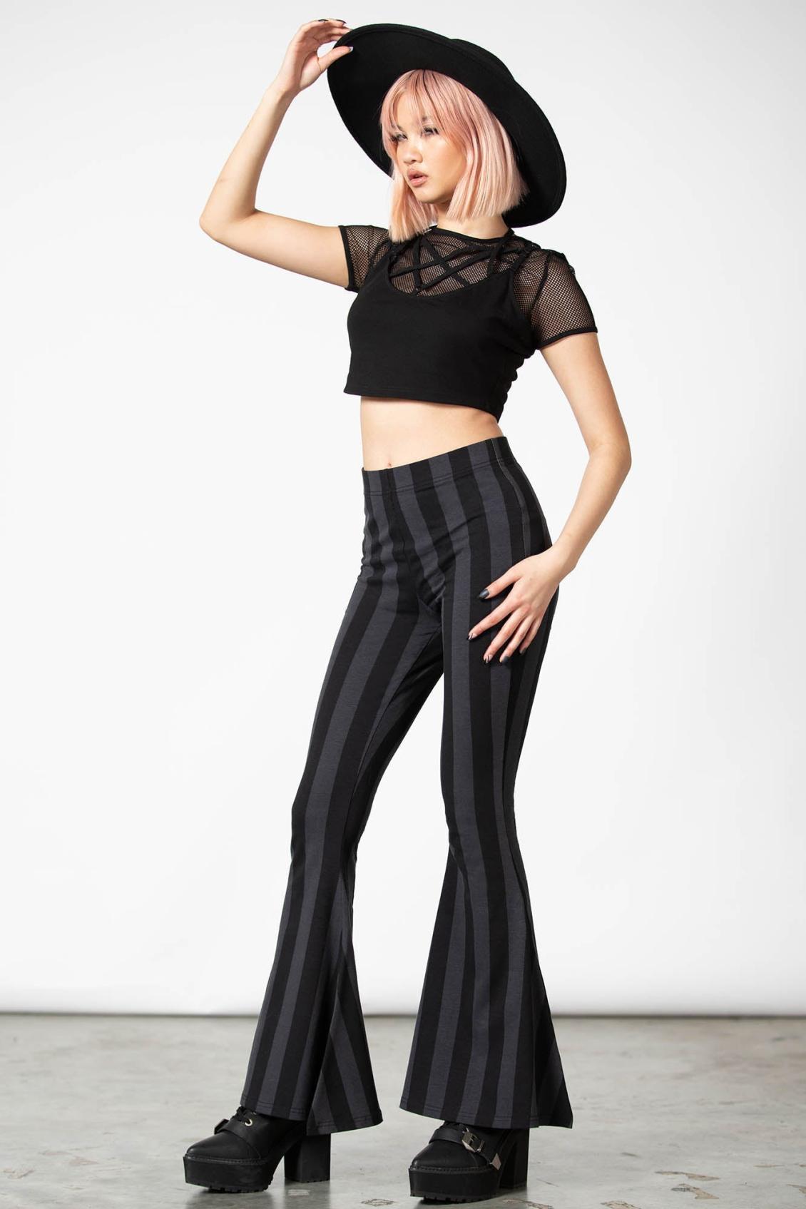 Women Flares | Killstar Inferno Room Flares [GREY STRIPE]