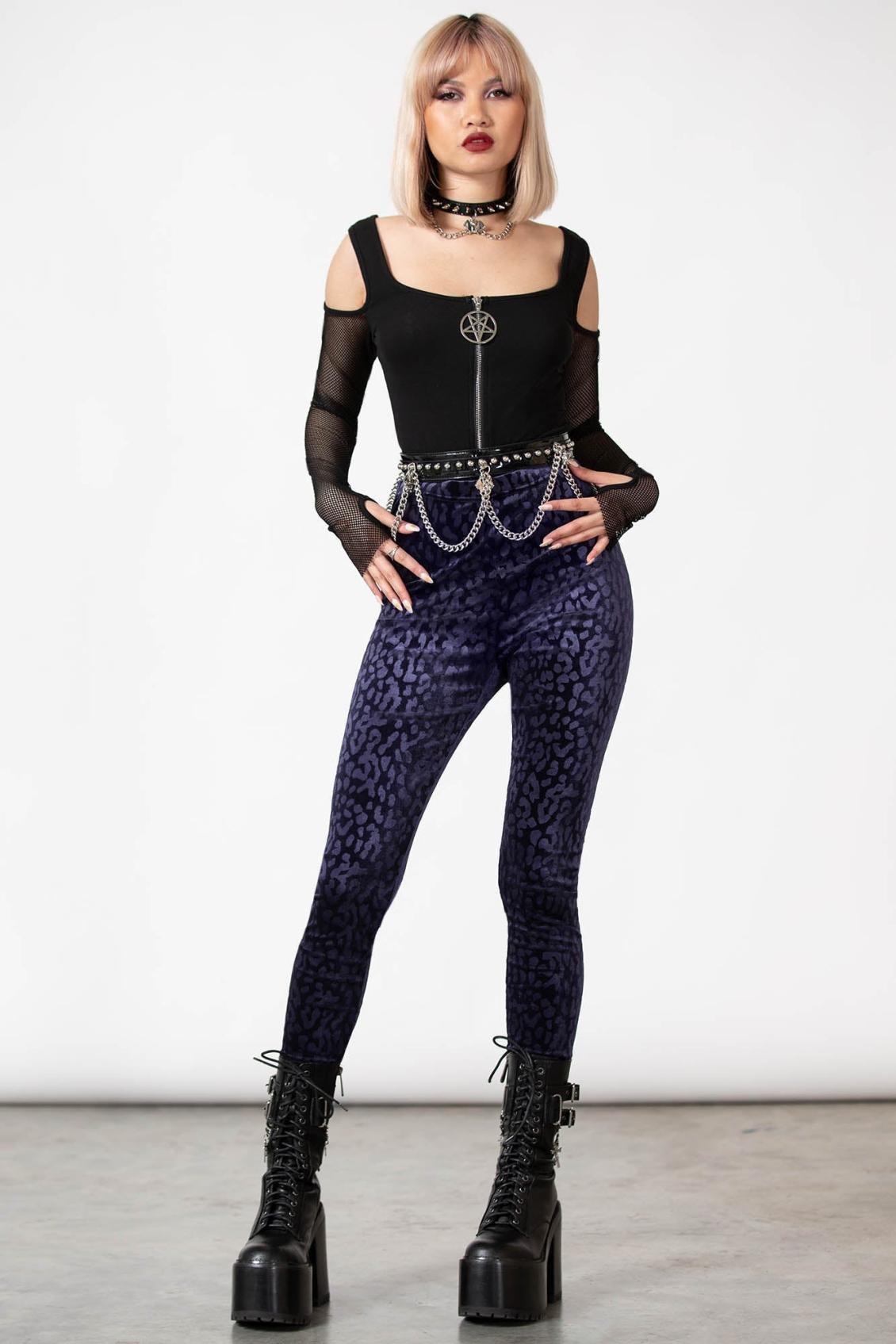 Women Going Out | Killstar Caturday Leggings [PLUM]