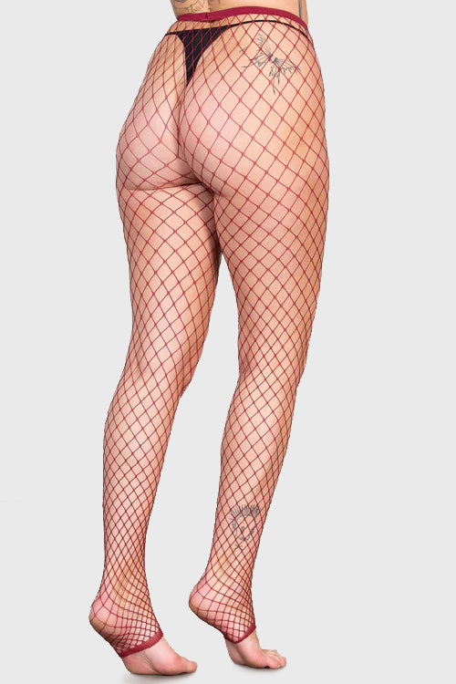 Women Leggings | Killstar All Caught Up Fishnet Leggings [BURGUNDY]