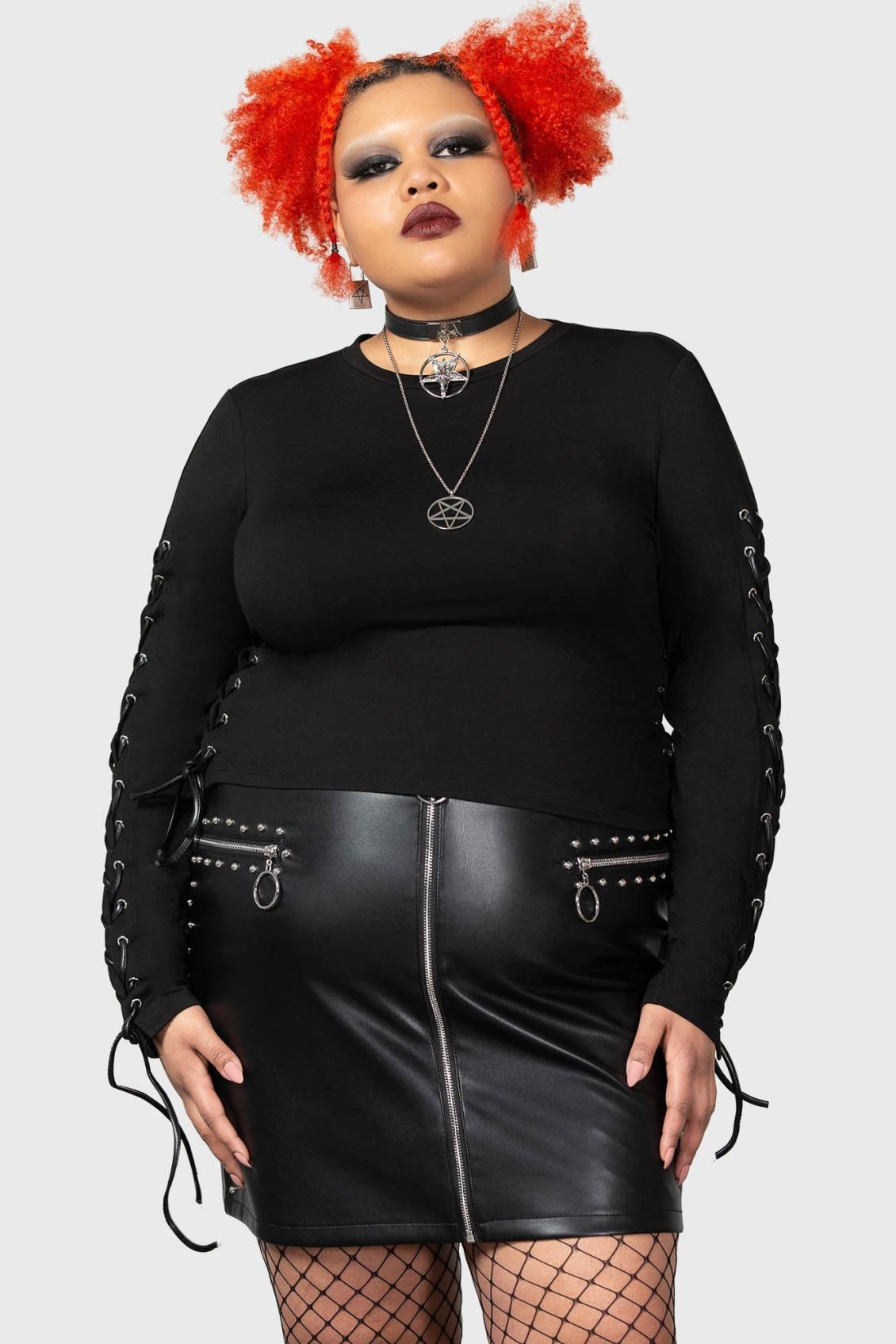 Women Long Sleeves | Killstar Agnetha Lace Up Top [PLUS]