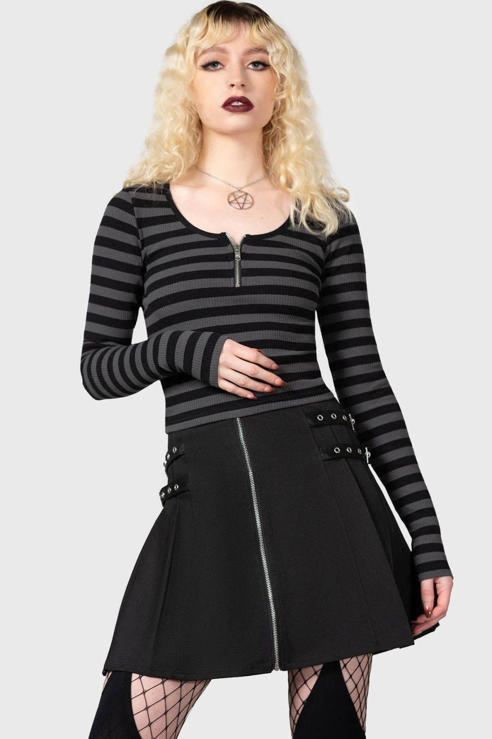 Women Long Sleeves | Killstar Izora Ribbed Top [GREY]