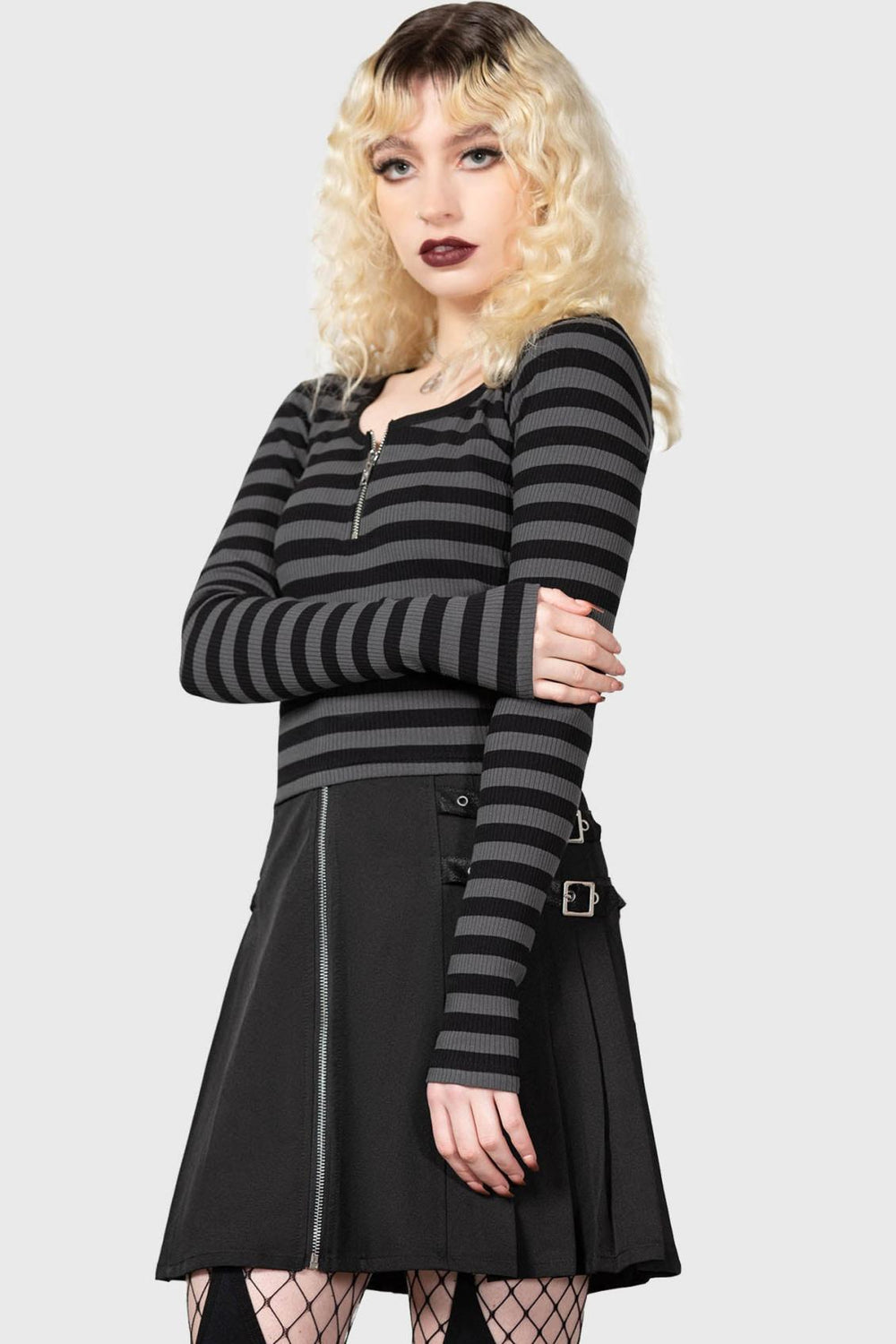 Women Long Sleeves | Killstar Izora Ribbed Top [GREY]