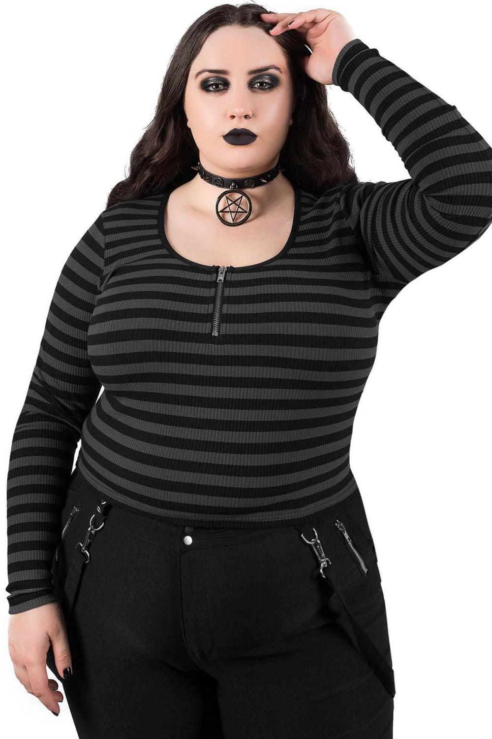 Women Long Sleeves | Killstar Izora Ribbed Top [GREY]