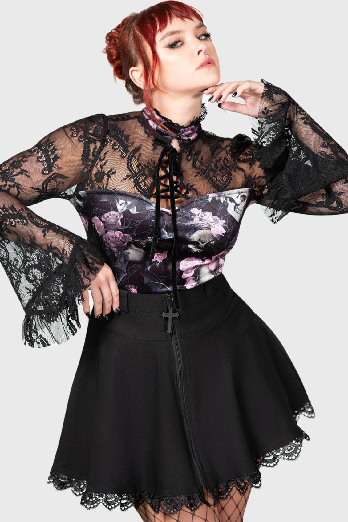 Women Long Sleeves | Killstar Poison Fang Long Sleeve Top [BLACK/PINK]