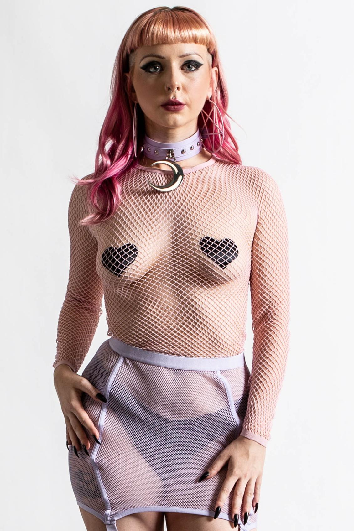 Women Long Sleeves | Killstar Sweetheart Fishnet Top [PASTEL PINK]