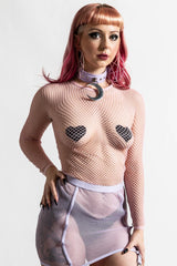 Women Long Sleeves | Killstar Sweetheart Fishnet Top [PASTEL PINK]