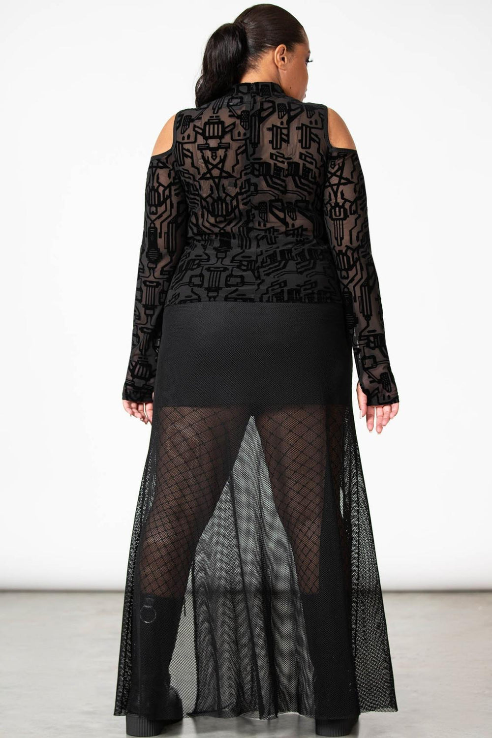 Women Long Sleeves | Killstar Tuned Out Mesh Cold Shoulder Top