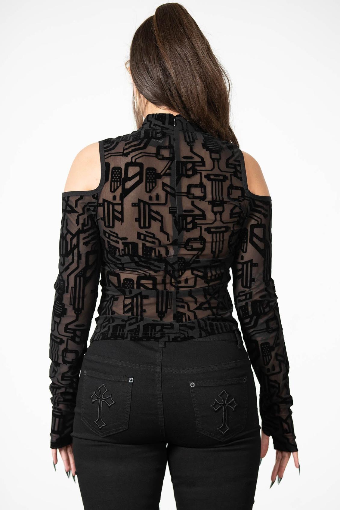 Women Long Sleeves | Killstar Tuned Out Mesh Cold Shoulder Top