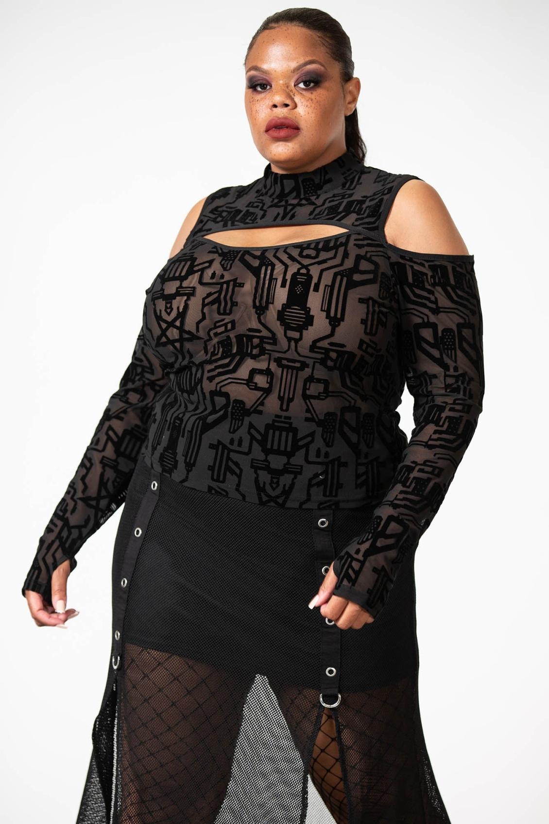 Women Long Sleeves | Killstar Tuned Out Mesh Cold Shoulder Top