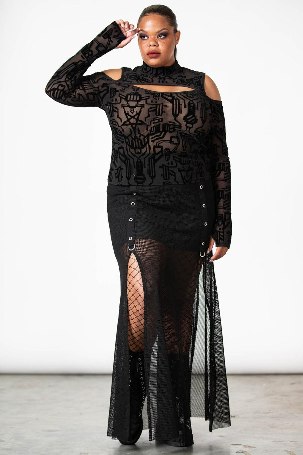 Women Long Sleeves | Killstar Tuned Out Mesh Cold Shoulder Top