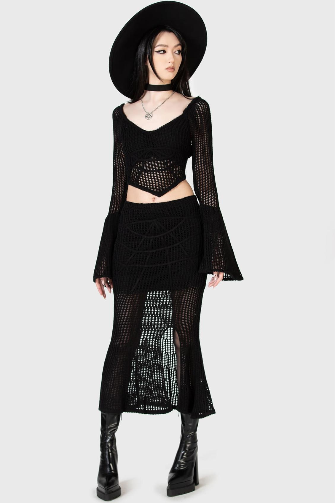 Women Maxi Skirts | Killstar Widows Prey Knit Skirt