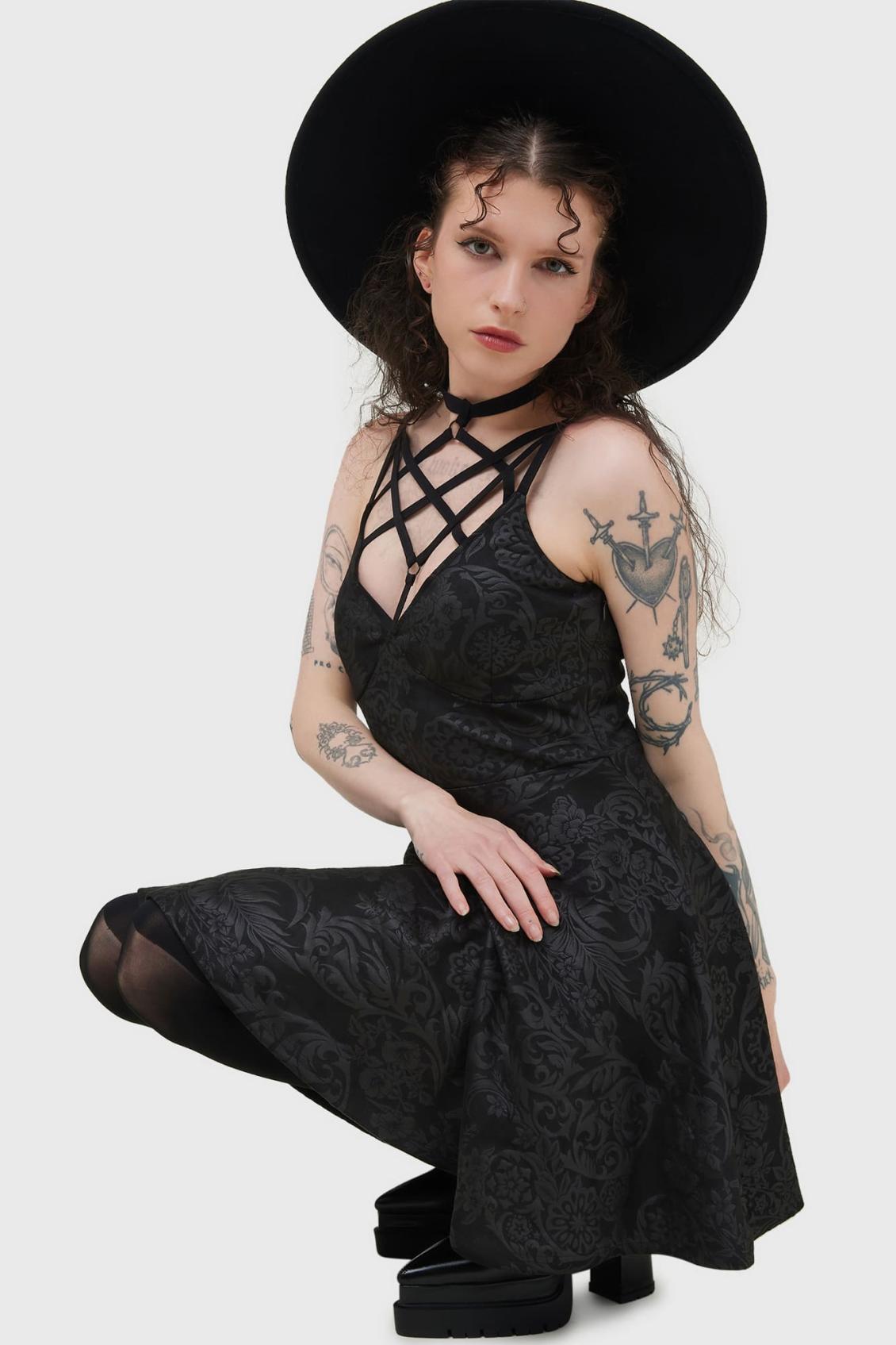 Women Mini | Killstar Magica Skater Dress [BLACK LILY]