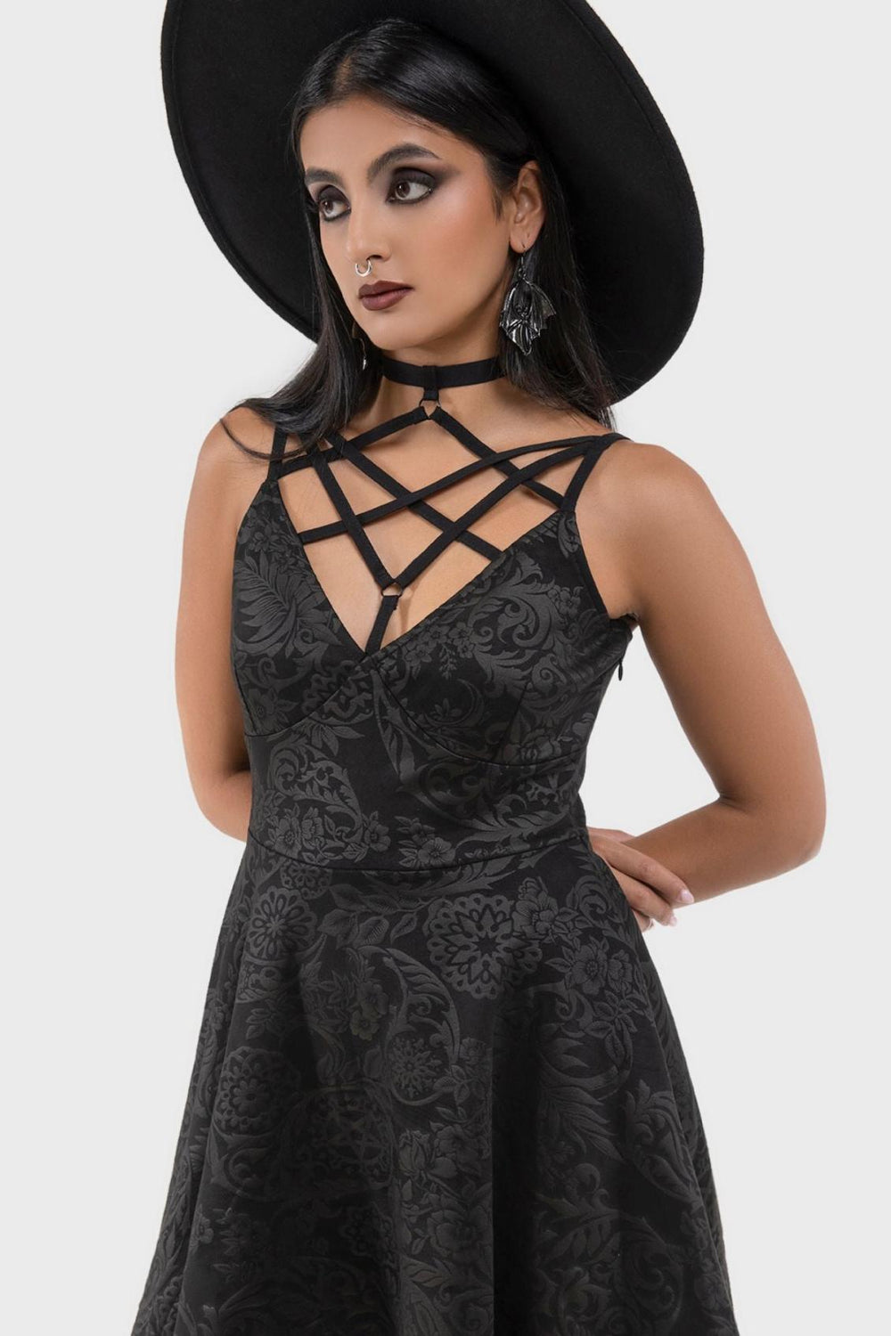 Women Mini | Killstar Magica Skater Dress [BLACK LILY]