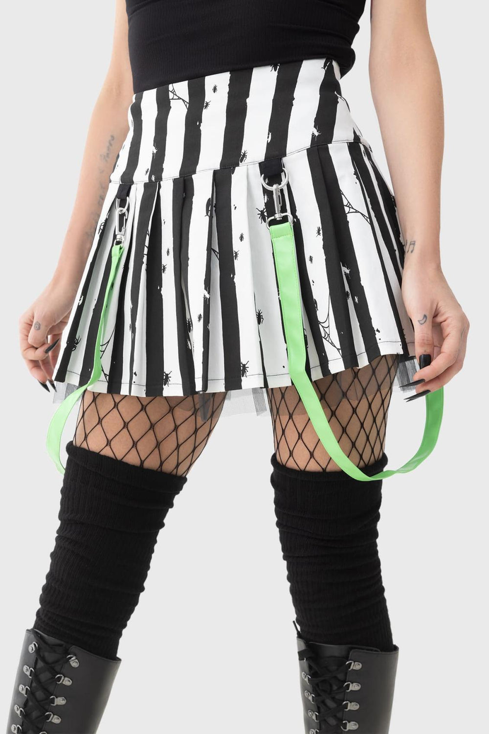 Women Mini Skirts | Killstar Distressed Stripe Pleated Mini-Skirt