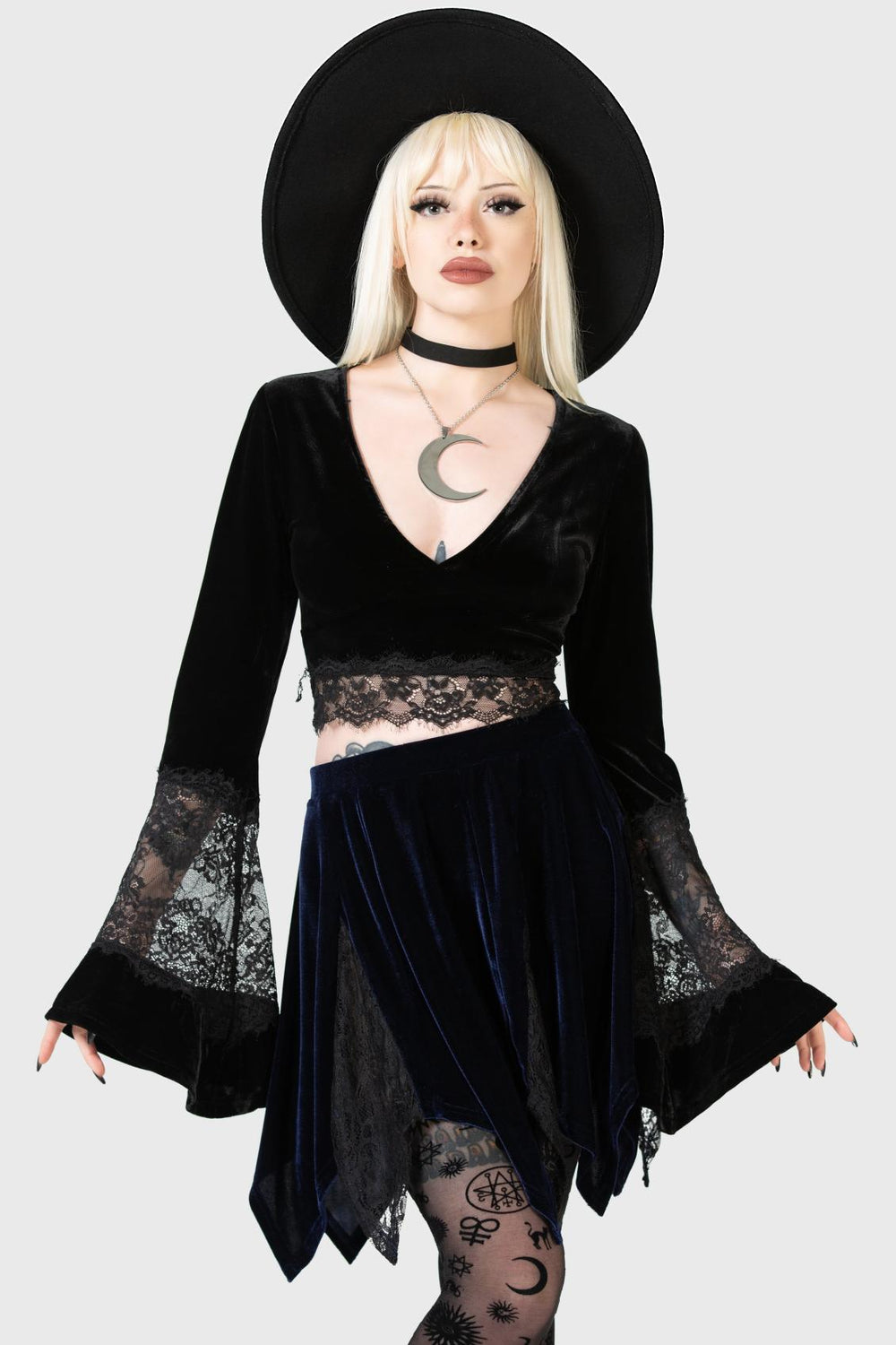 Women Mini Skirts | Killstar Lester Velvet Mini Skirt [BLUE]