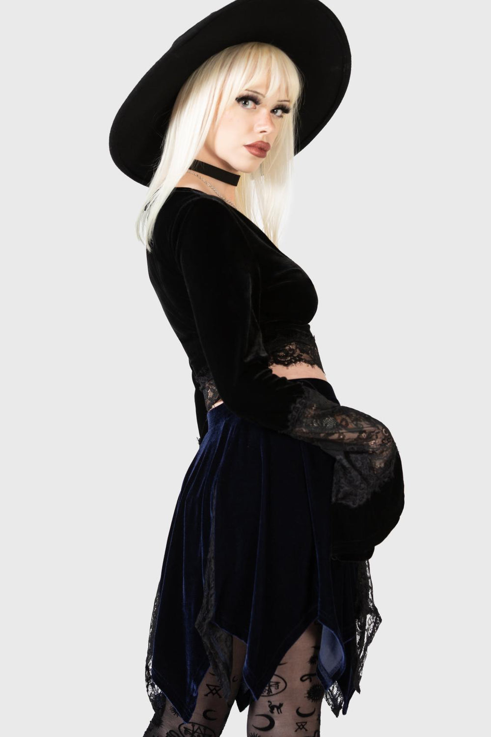 Women Mini Skirts | Killstar Lester Velvet Mini Skirt [BLUE]