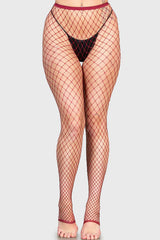 Women Socks &amp; Tights | Killstar All Caught Up Fishnet Leggings [BURGUNDY]