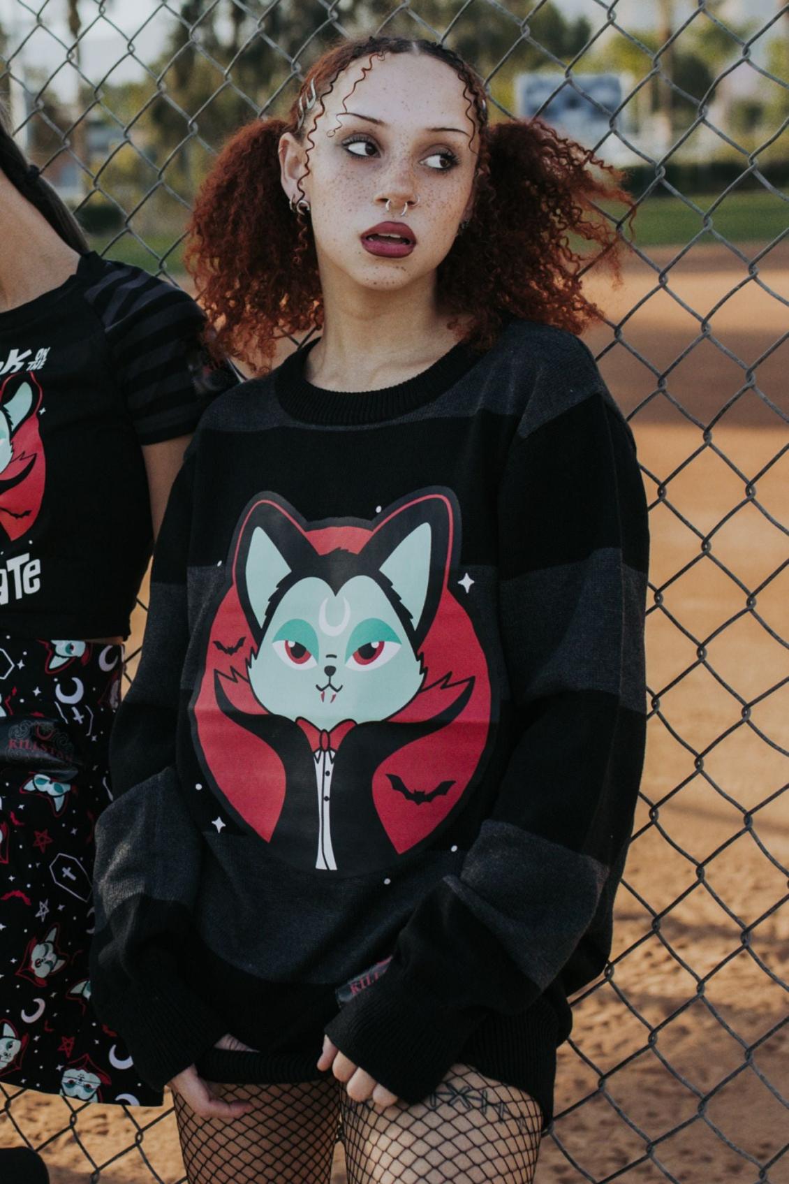 Women Sweaters | Killstar Vampurr Stripe Sweater [GREY]