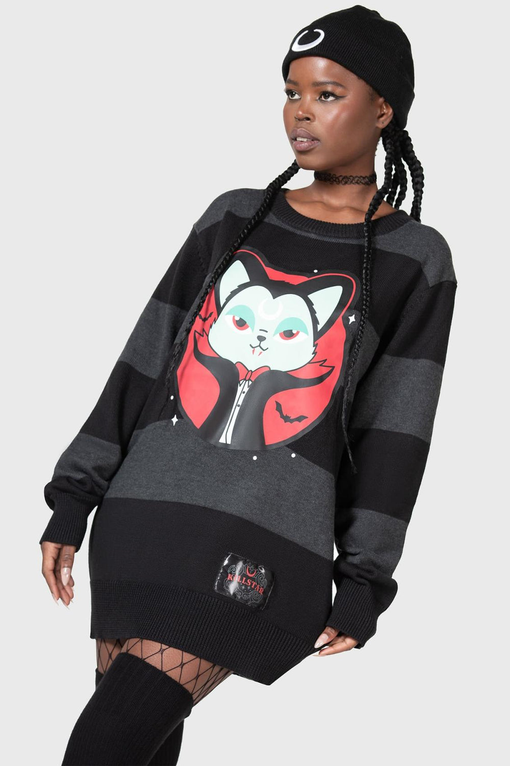 Women Sweaters | Killstar Vampurr Stripe Sweater [GREY]