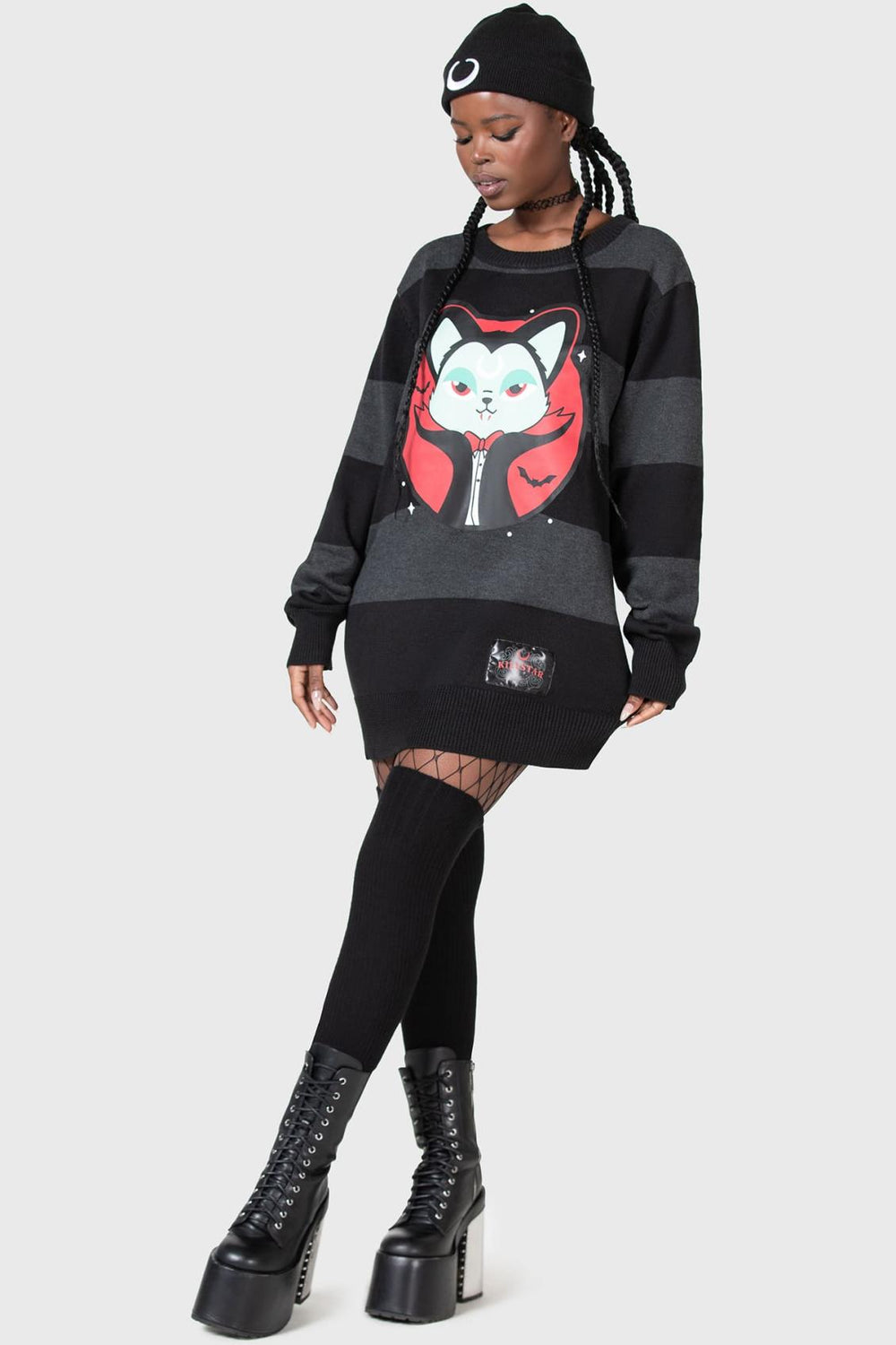Women Sweaters | Killstar Vampurr Stripe Sweater [GREY]